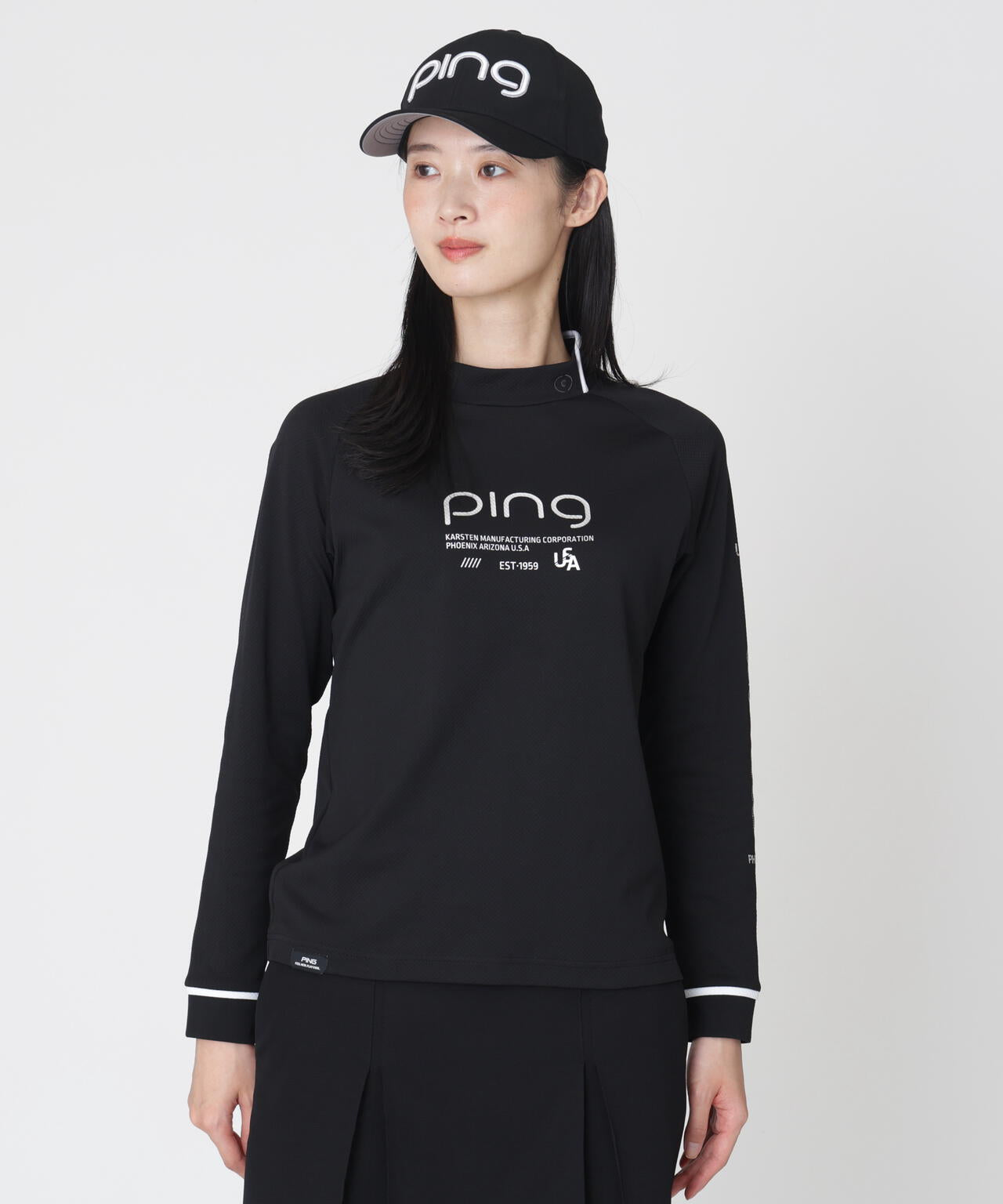 【PING APPAREL】格子リバーススクラムテック長袖ハイネックシャツ (LADIES)