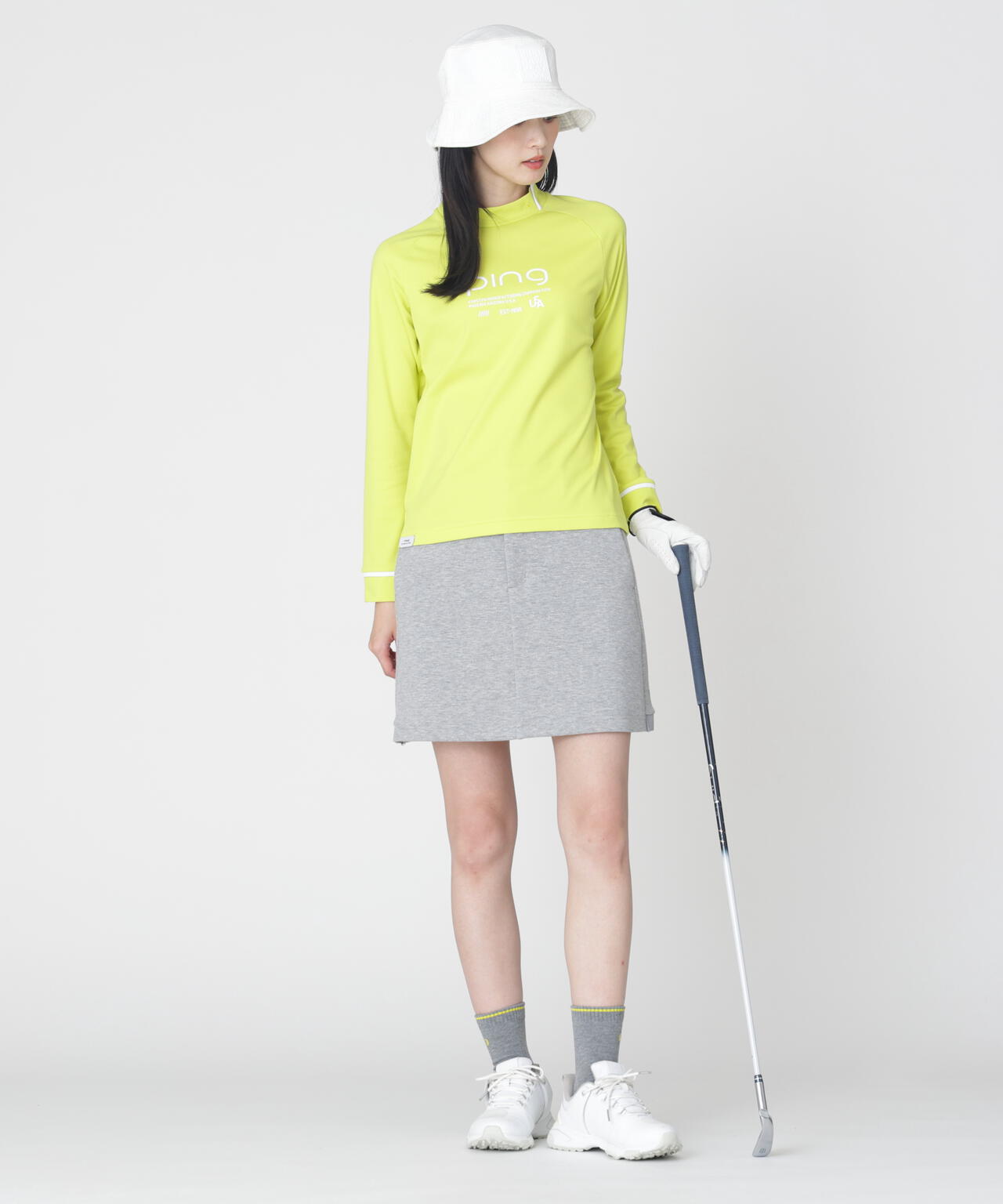 【PING APPAREL】格子リバーススクラムテック長袖ハイネックシャツ (LADIES)