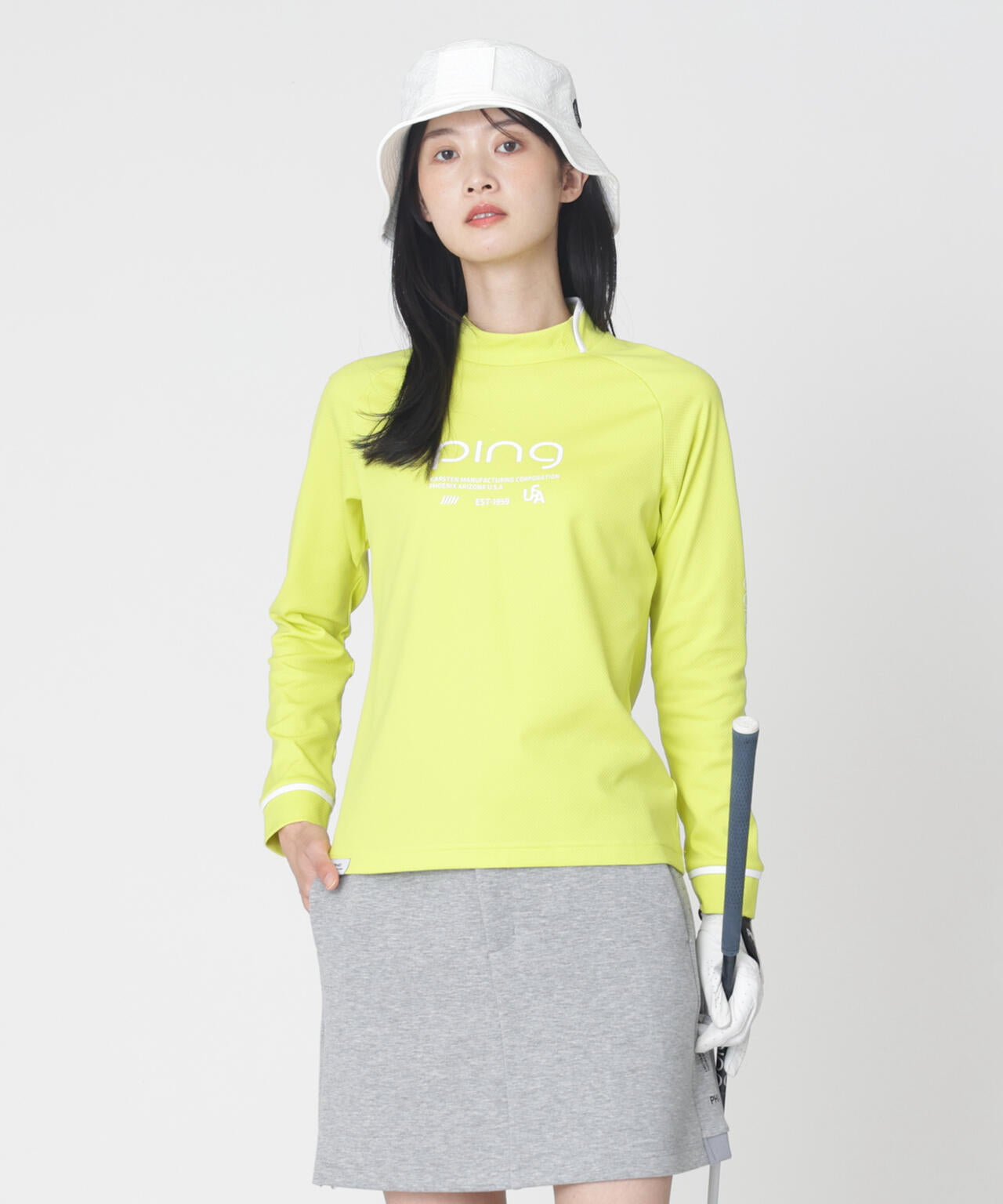 【PING APPAREL】格子リバーススクラムテック長袖ハイネックシャツ (LADIES)