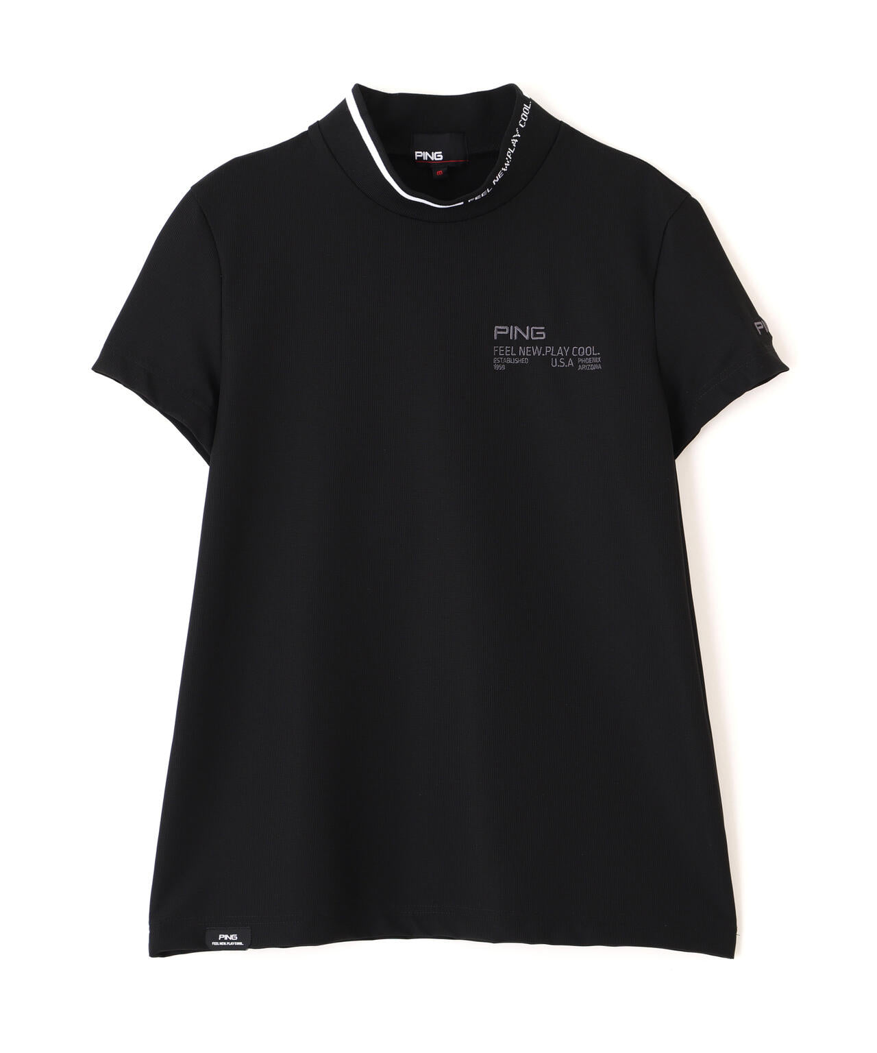 【PING APPAREL】ワッフルロゴジャカード衿半袖ハイネックシャツ (LADIES)
