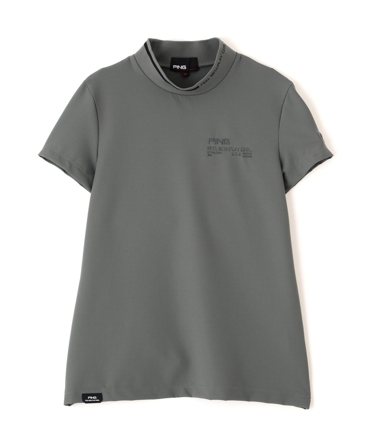 【PING APPAREL】ワッフルロゴジャカード衿半袖ハイネックシャツ (LADIES)