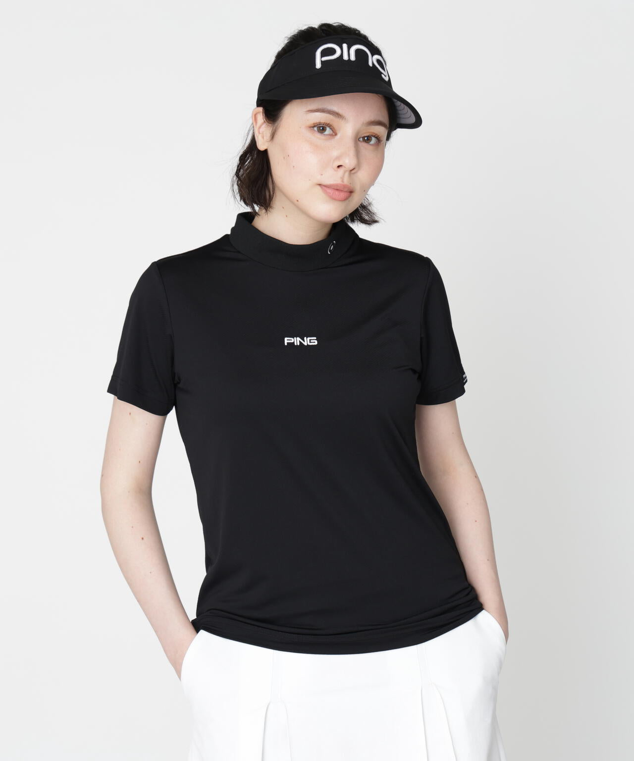 ストライプジャガード 半袖ハイネックカットソー＜原プロモチーフ＞ PING APPAREL】ナイロンサッカー半袖ハイネックシャツ (LADIES) | PING