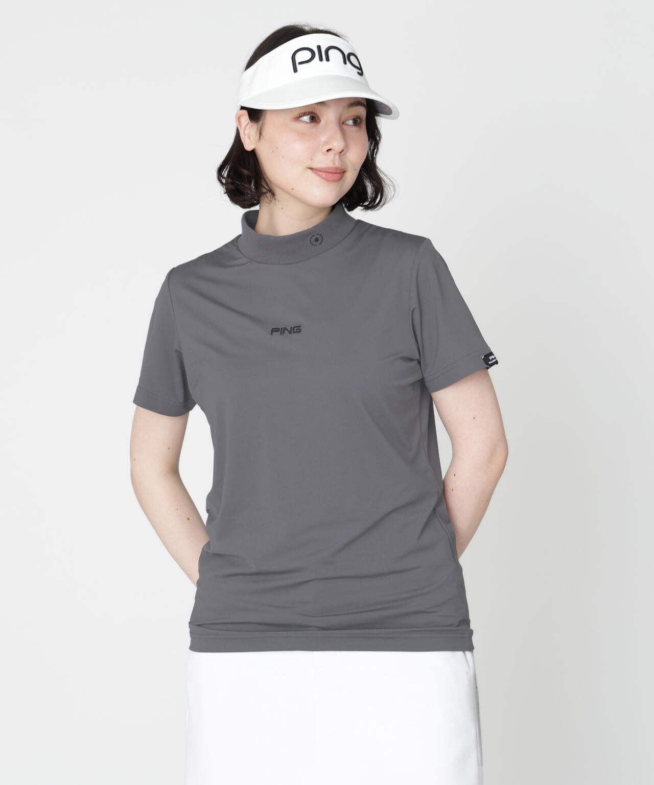 PING APPAREL］［接触冷感］ナイロンサッカー半袖ハイネックシャツ