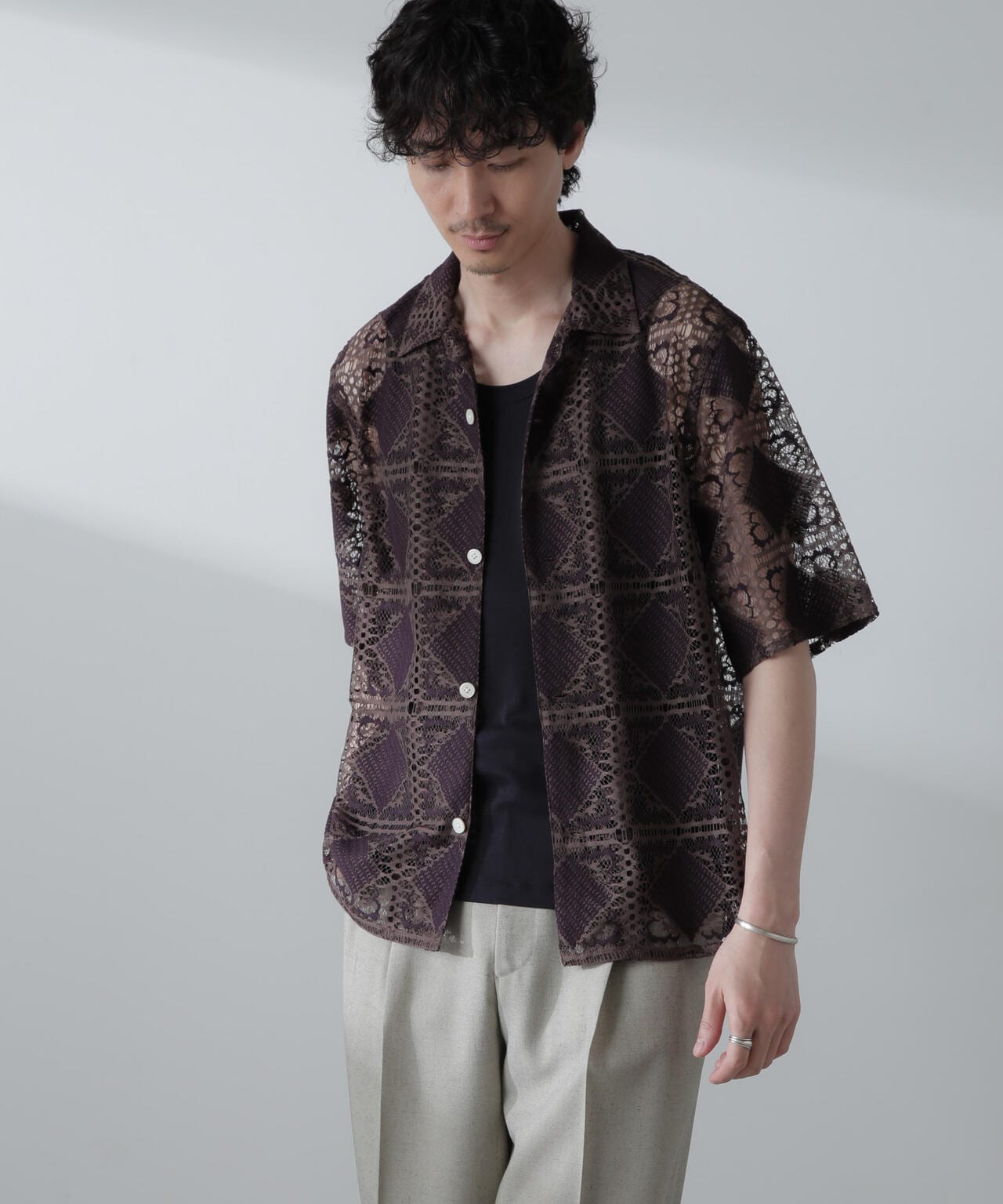 クゥまるS カットブローシェレースオープンカラーシャツ | NANO universe（ナノ