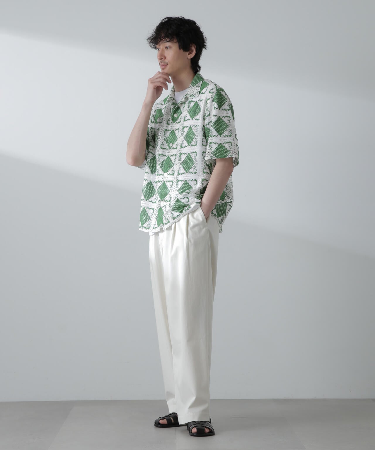 カットブローシェレースオープンカラーシャツ | NANO universe（ナノ