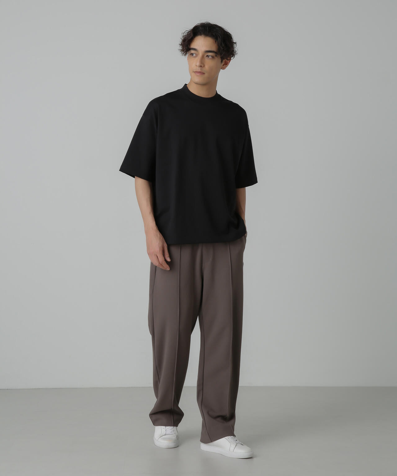 シルケットポンチワイドモックネックTシャツ