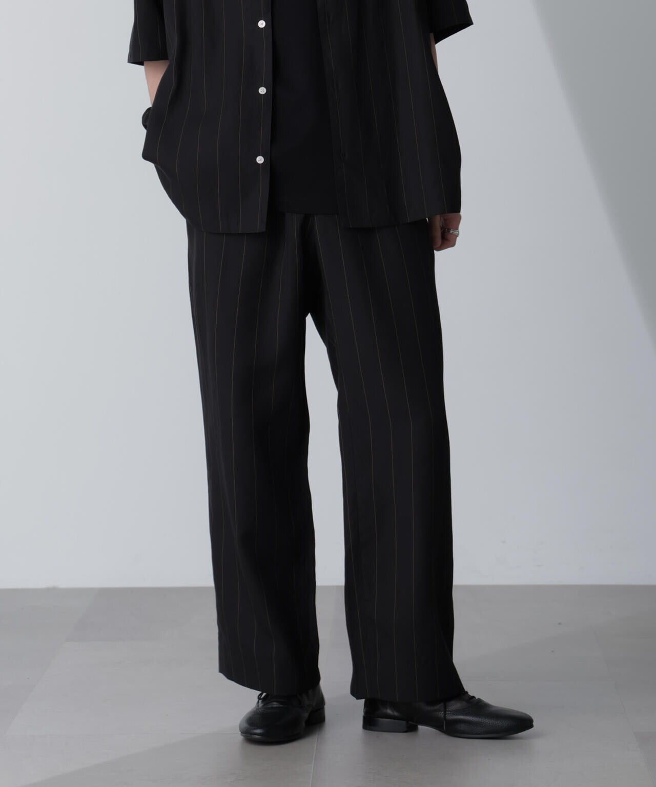 リネンブレンドピンストライプ1タックパンツ(セットアップ可) | NANO