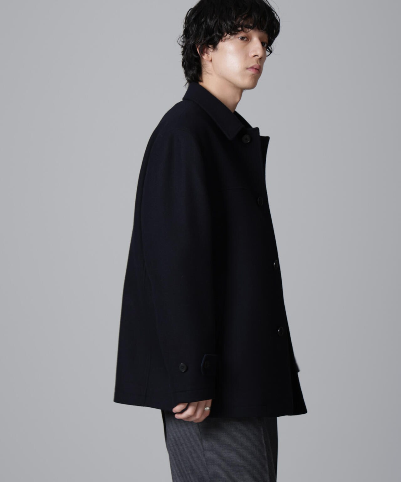 ウールカシミヤ重織りメルトンカートコート Mサイズ チャコール ウールカシミヤ重織りメルトンカートコート Mサイズ チャコール ウール