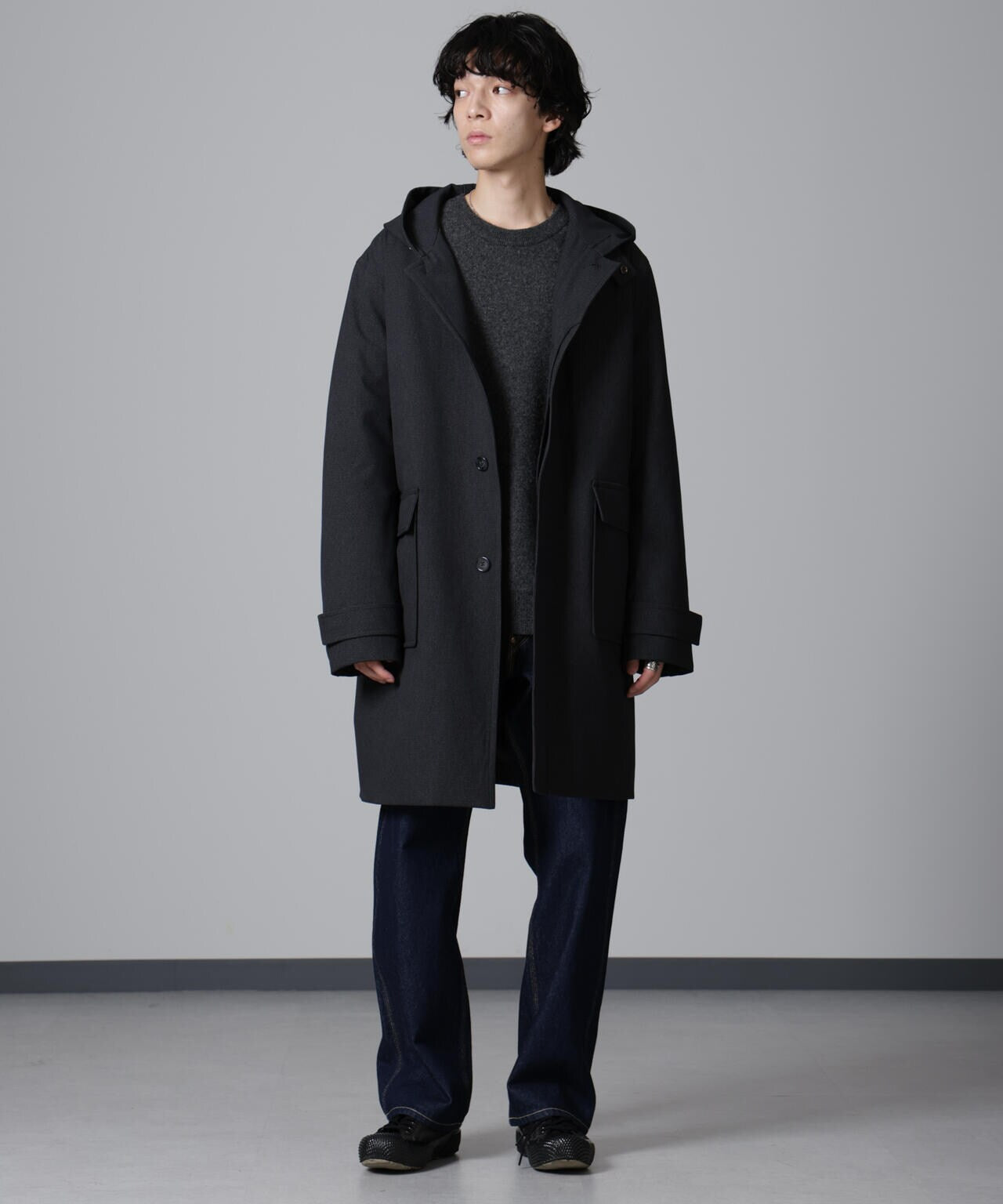 【ノア】ナイロンフードコート S(M相当)撥水コート　アウター M+RC NOIR OVERCOAT SS JACKET Sサイズ ブラック マルシェノア