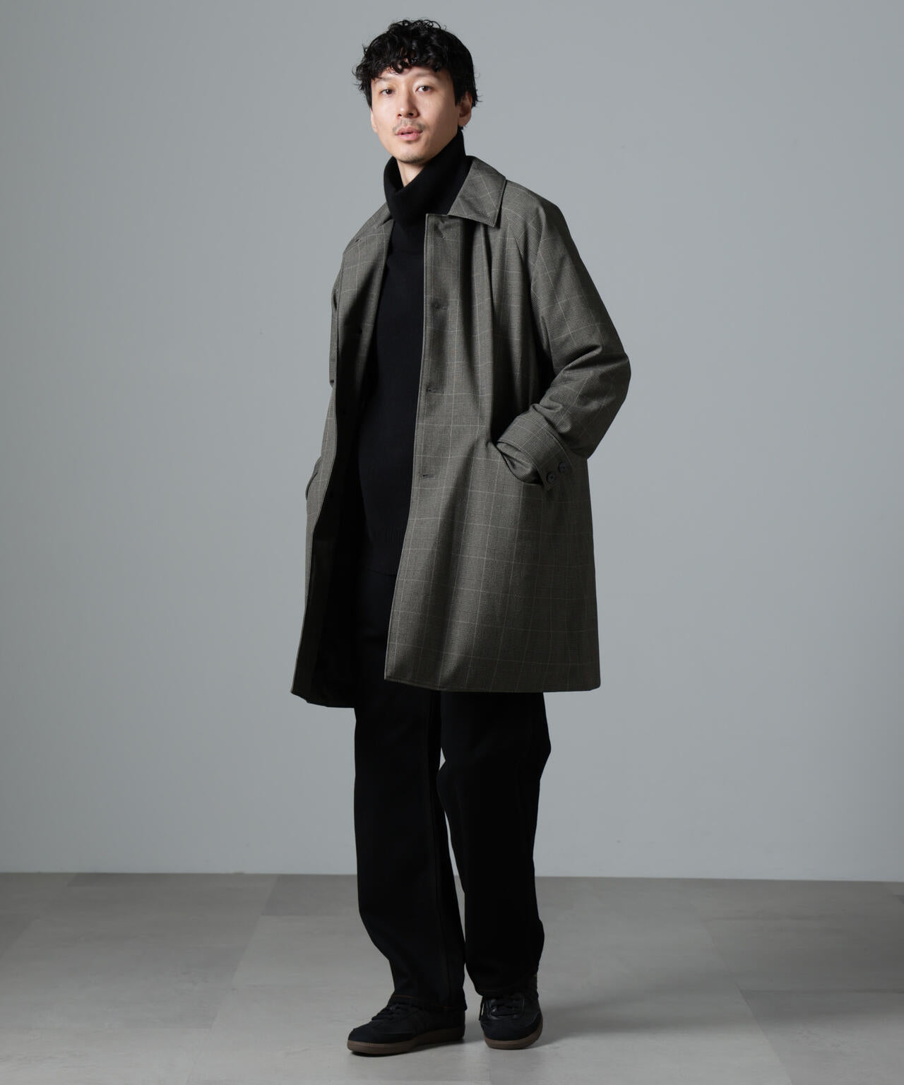 撥水＆花粉ガード加工2way衿ステンカラーコート　ブラック 撥水 ＆ 花粉ガード加工 2way 衿 ステンカラー コート