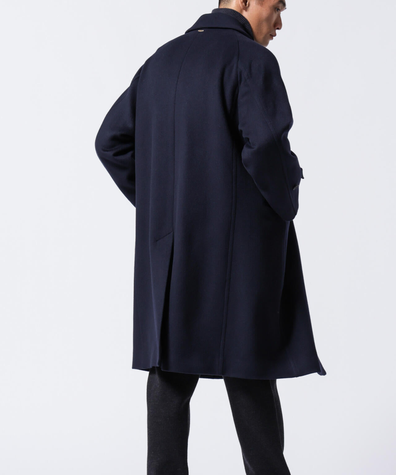 ハレルヤ様美品✨ヤラ　ウール　ショールカラー　コート　ダブル　黒ネイビー　日本製 59ea7d81a6eeb8f92c65f29a47f000