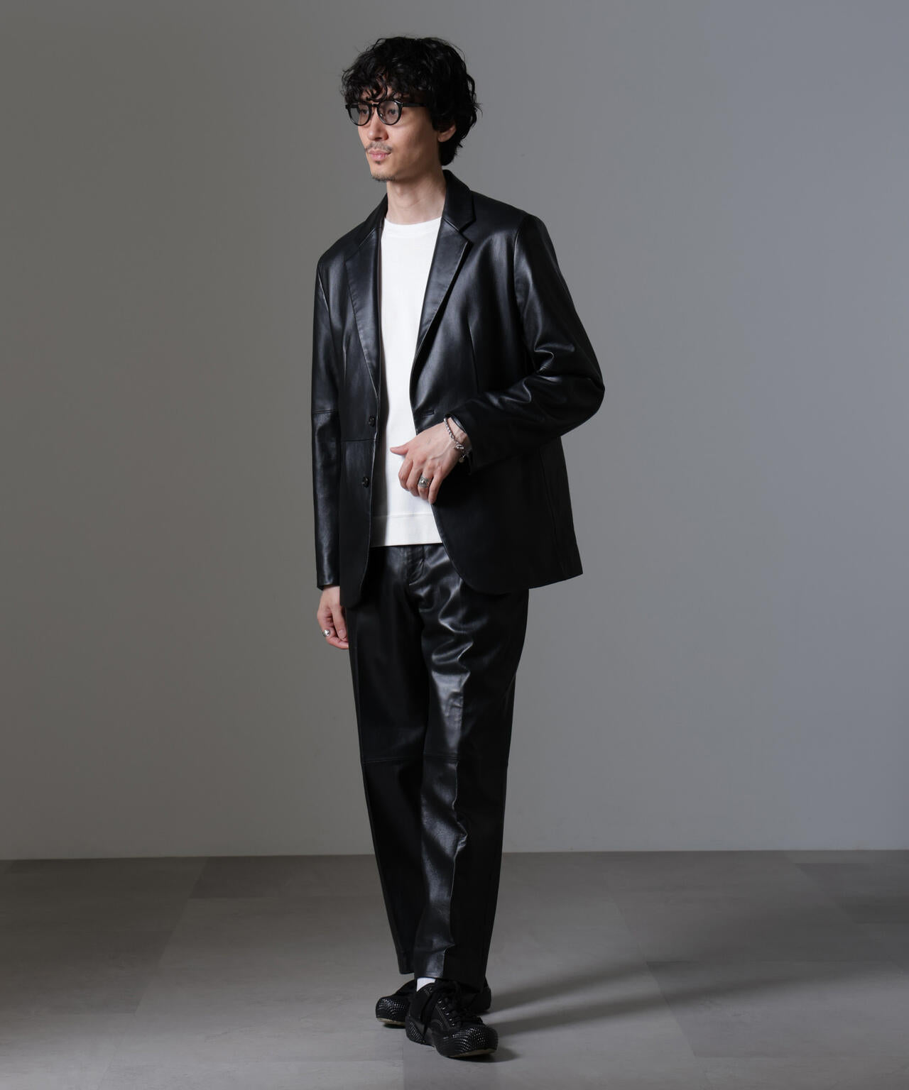 黒レザージャケット nano universe フェイク レザー シングル ライダース ジャケット