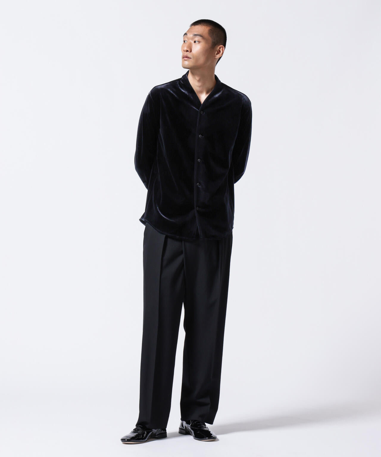 「ASSEMBLANC」トリアセテートベルベットシャツブルゾン