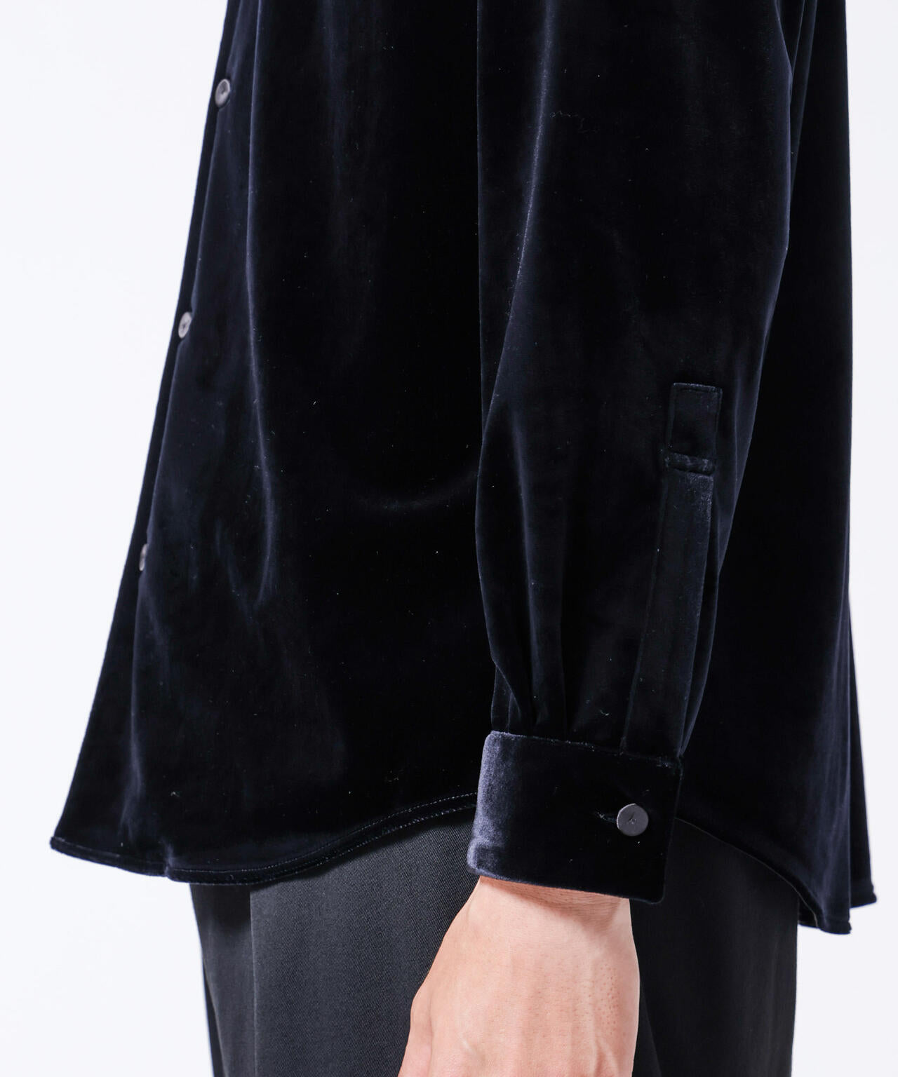 「ASSEMBLANC」トリアセテートベルベットシャツブルゾン