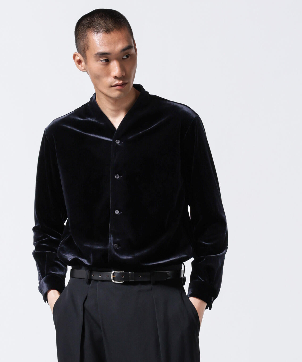 「ASSEMBLANC」トリアセテートベルベットシャツブルゾン