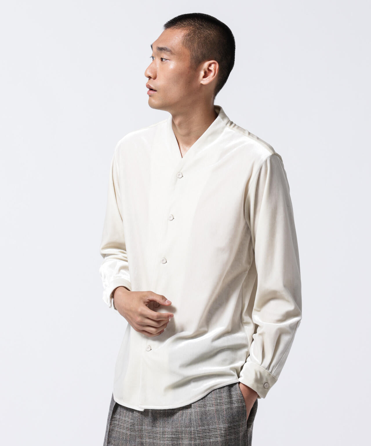 「ASSEMBLANC」トリアセテートベルベットシャツブルゾン