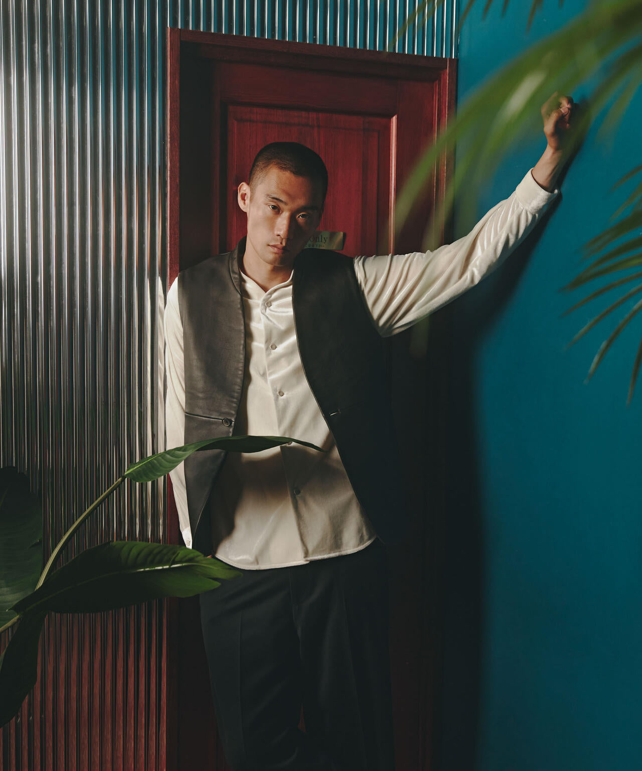 「ASSEMBLANC」トリアセテートベルベットシャツブルゾン