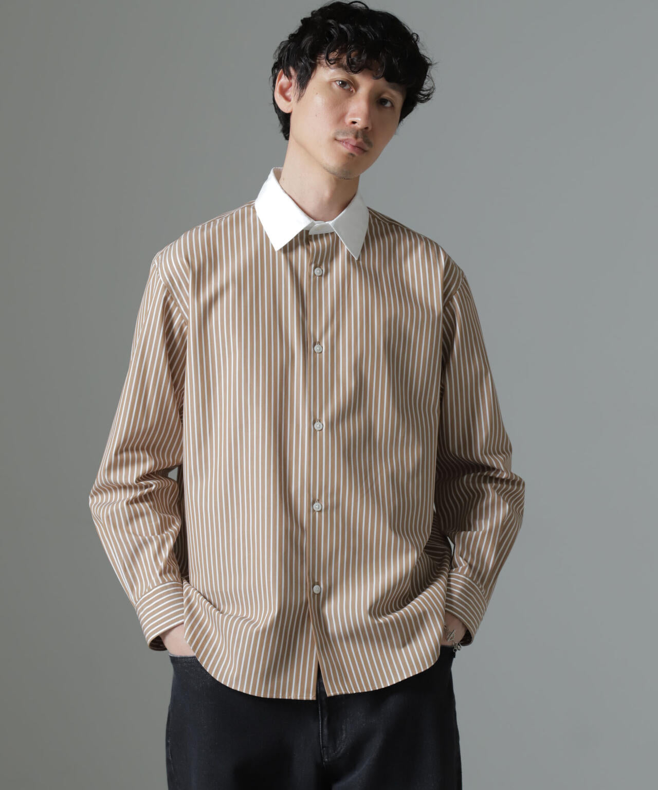 セミワイドストライプクレリックシャツ | NANO universe（ナノ