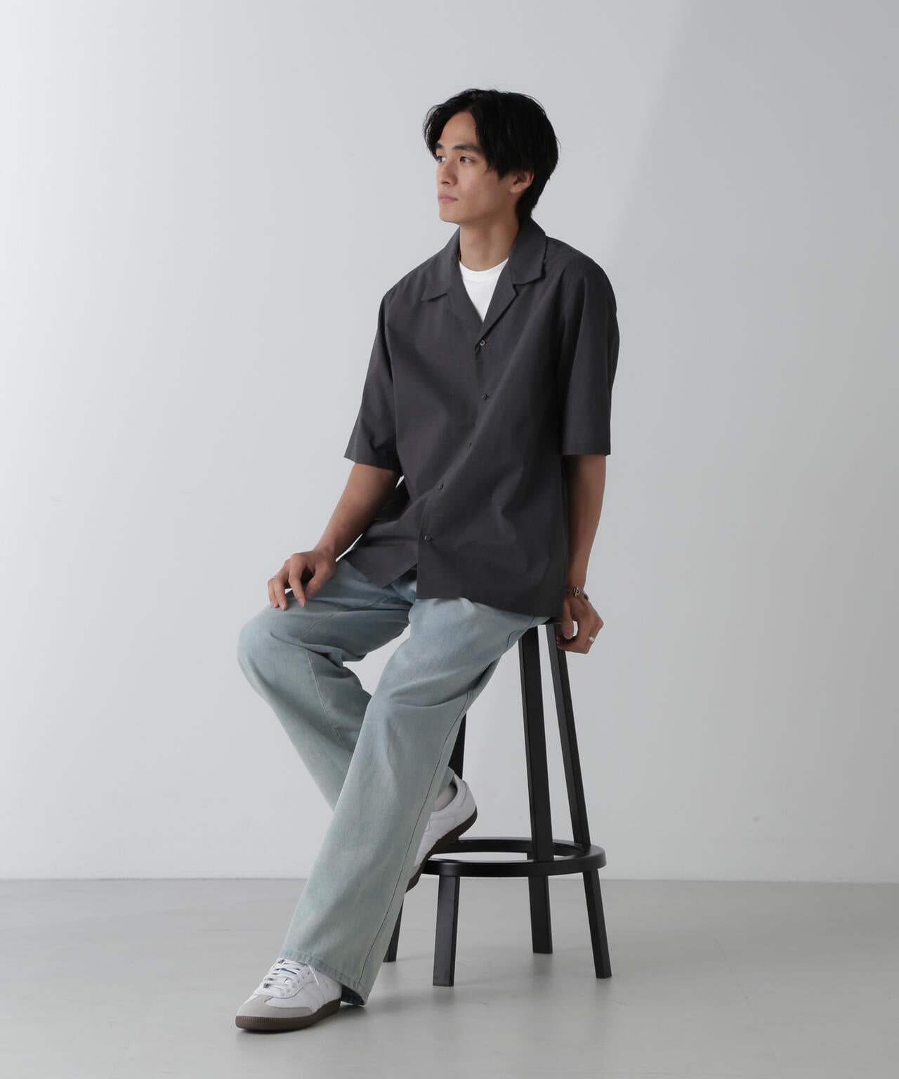 CHページ CAHLUMN/Magazine Pocket Broadcloth Open Collar Shirt