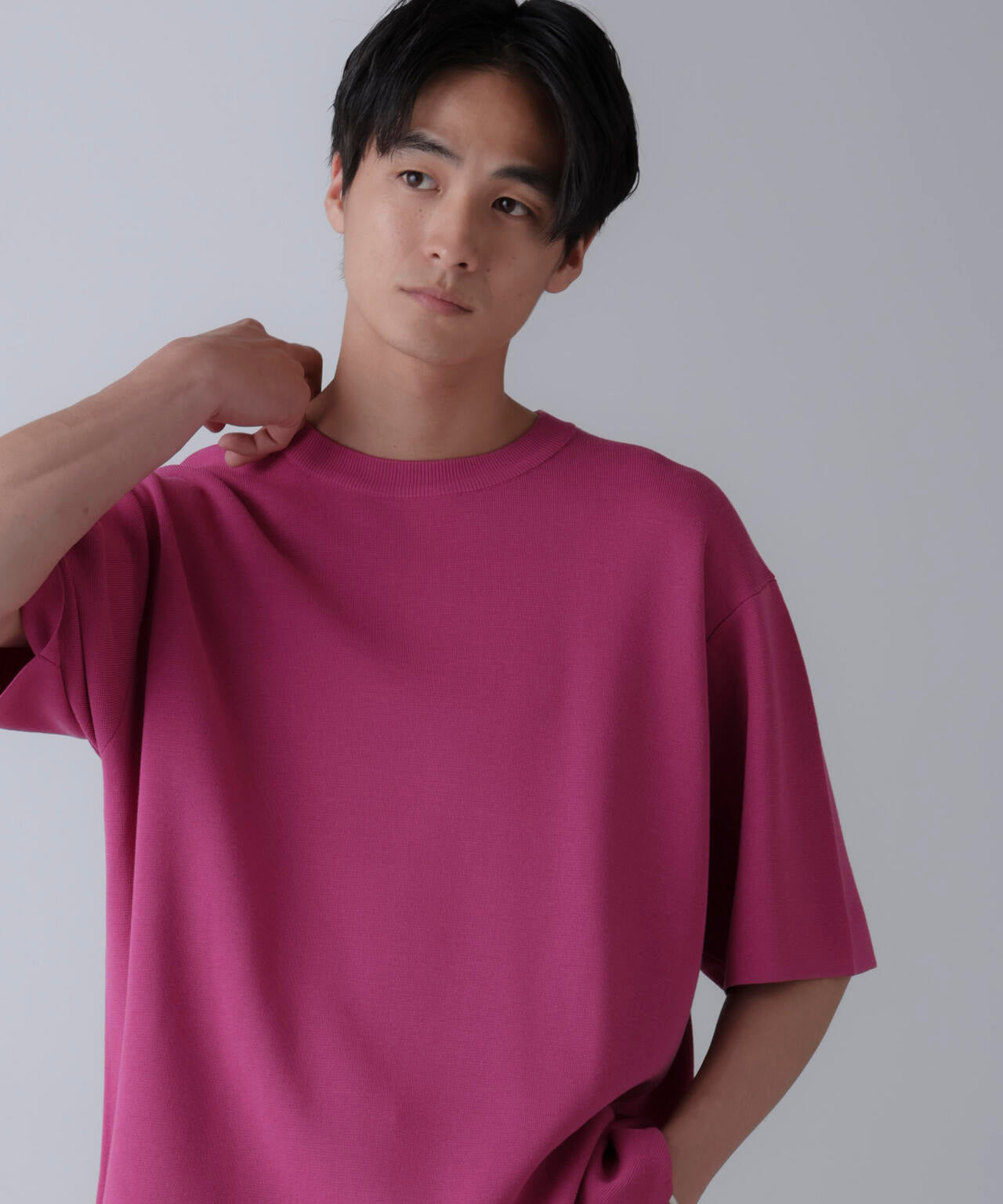 14ゲージミラノリブニット クルーネック 半袖(手洗い可能)