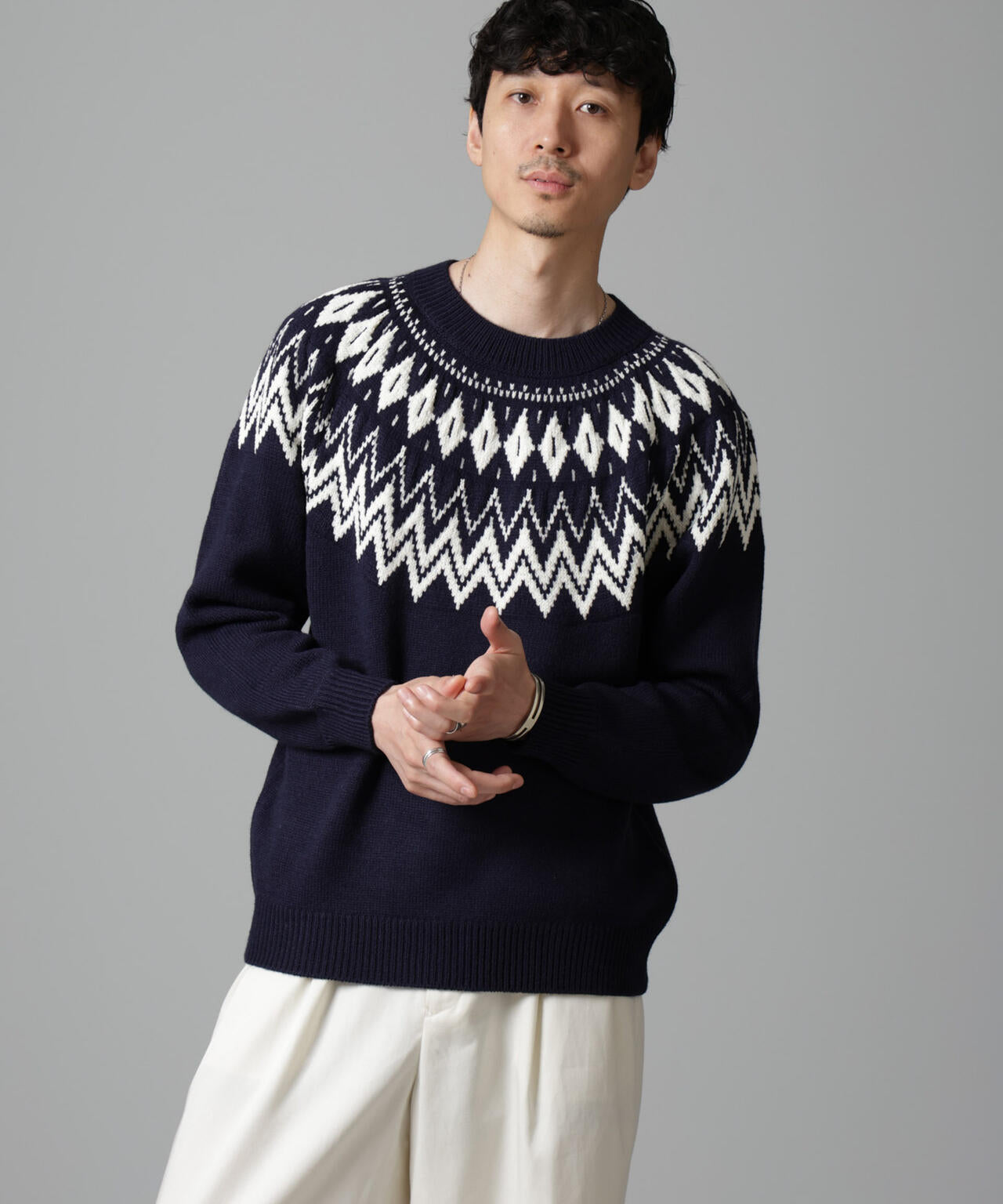 ノルディック柄クルーネックニット | NANO universe（ナノ・ユニバース