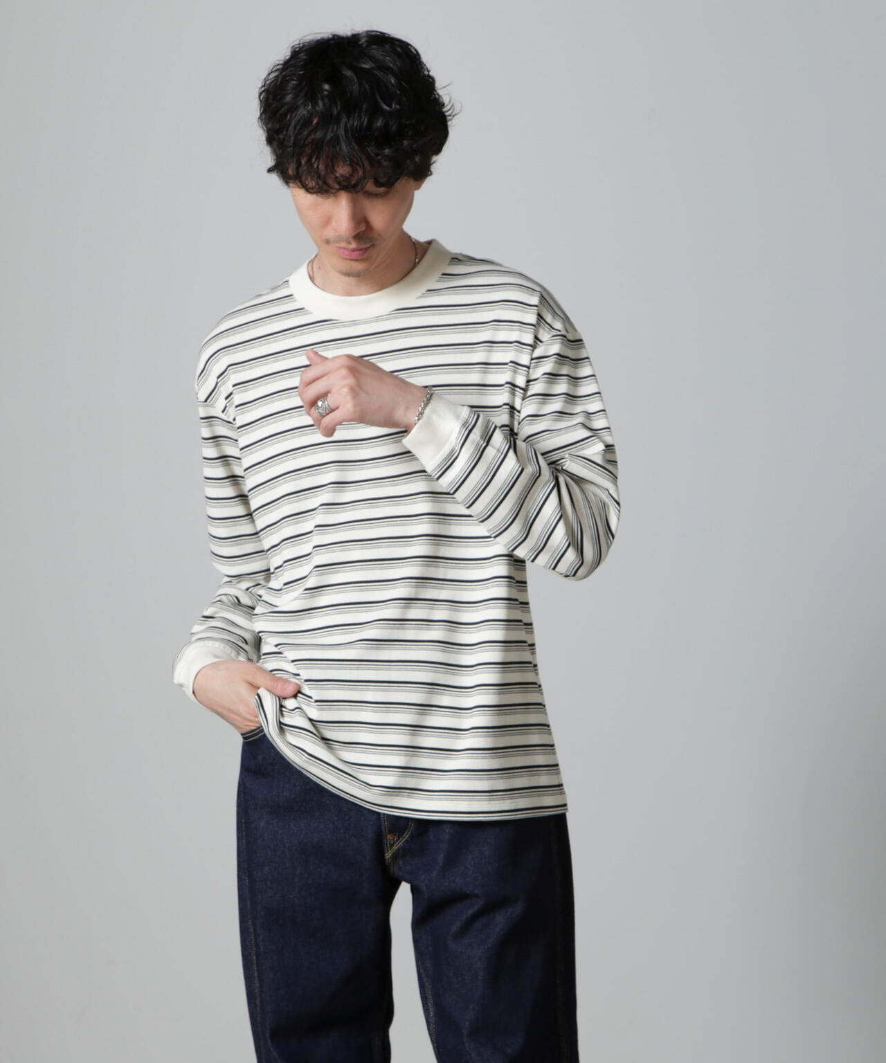 Anti Soaked(R)  ランダムボーダークルーネックTシャツ 長袖