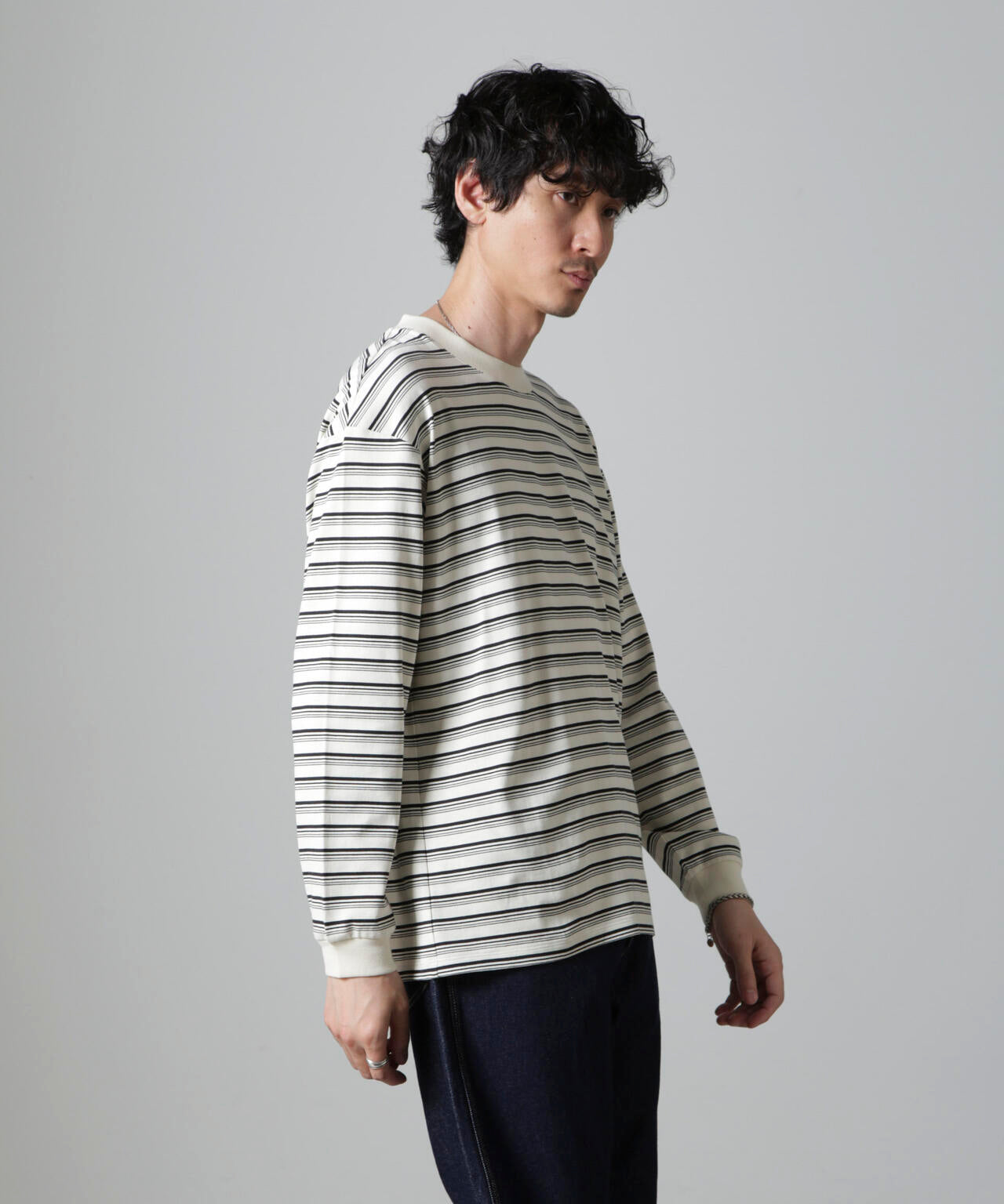 Anti Soaked(R)  ランダムボーダークルーネックTシャツ 長袖