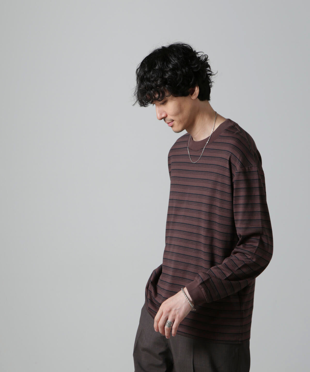 Anti Soaked(R)  ランダムボーダークルーネックTシャツ 長袖