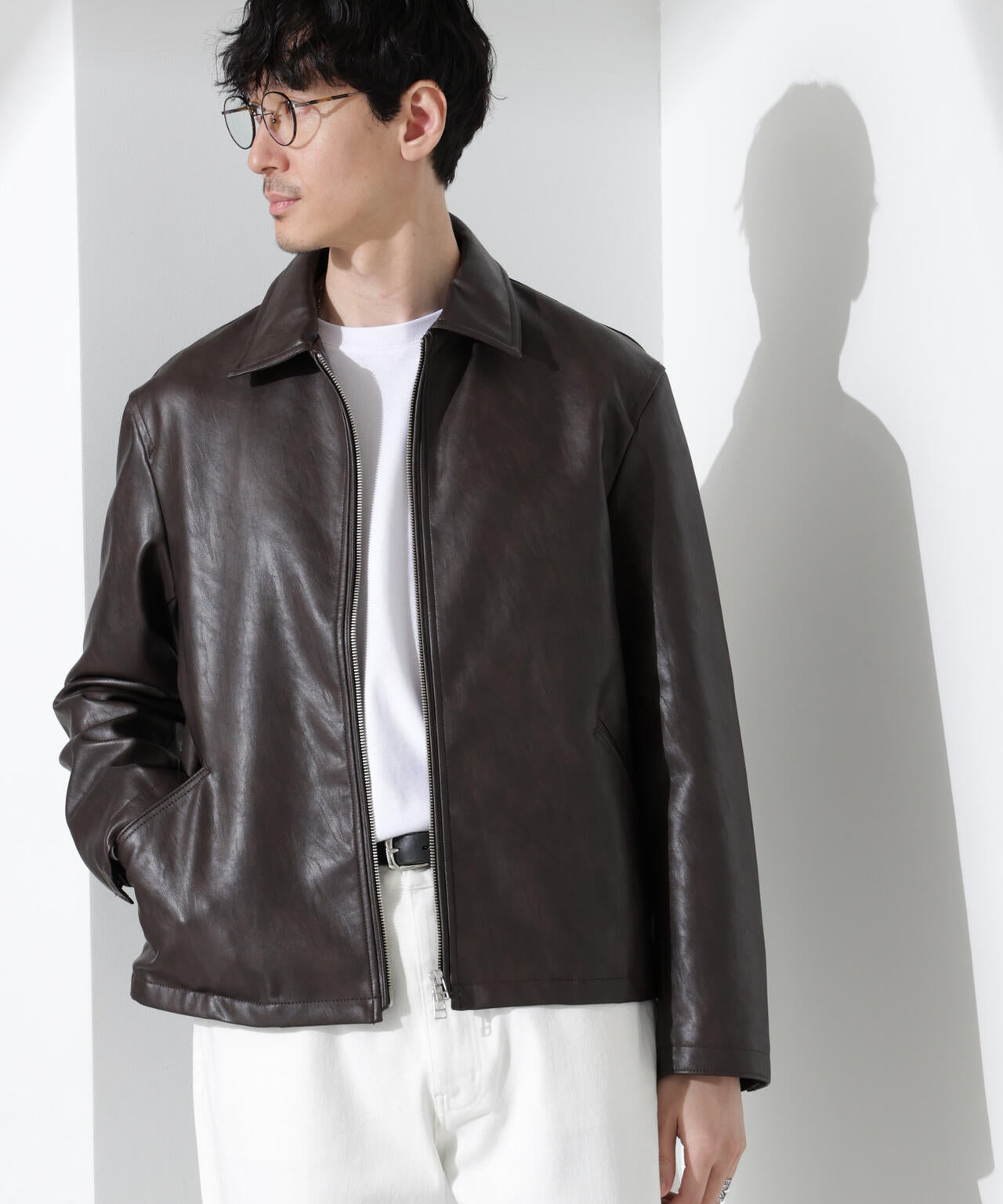 新品未使用品ナノユニバース　XL フェイクレザーシングルライダースジャケット レザーシングルライダースジャケット