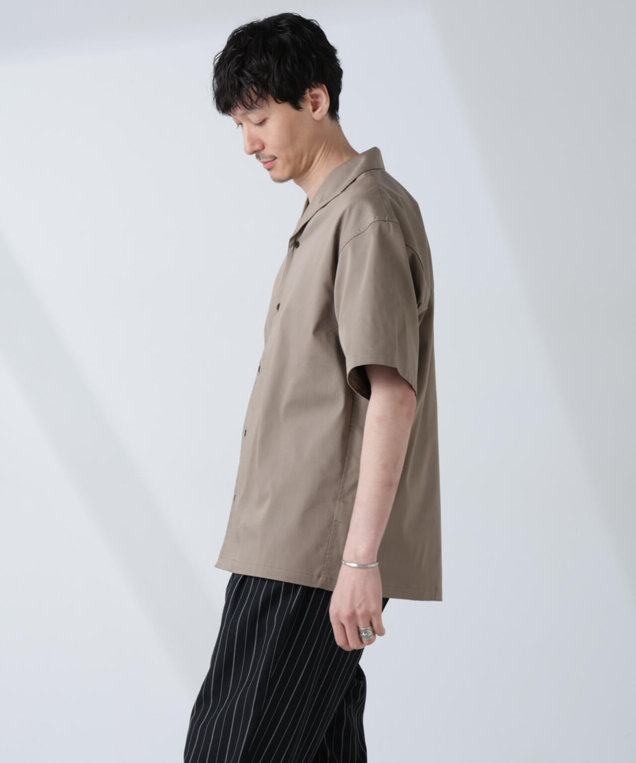 なな色SHOP ソラーロライトストレッチワイドカラーシャツ 半袖(セットアップ