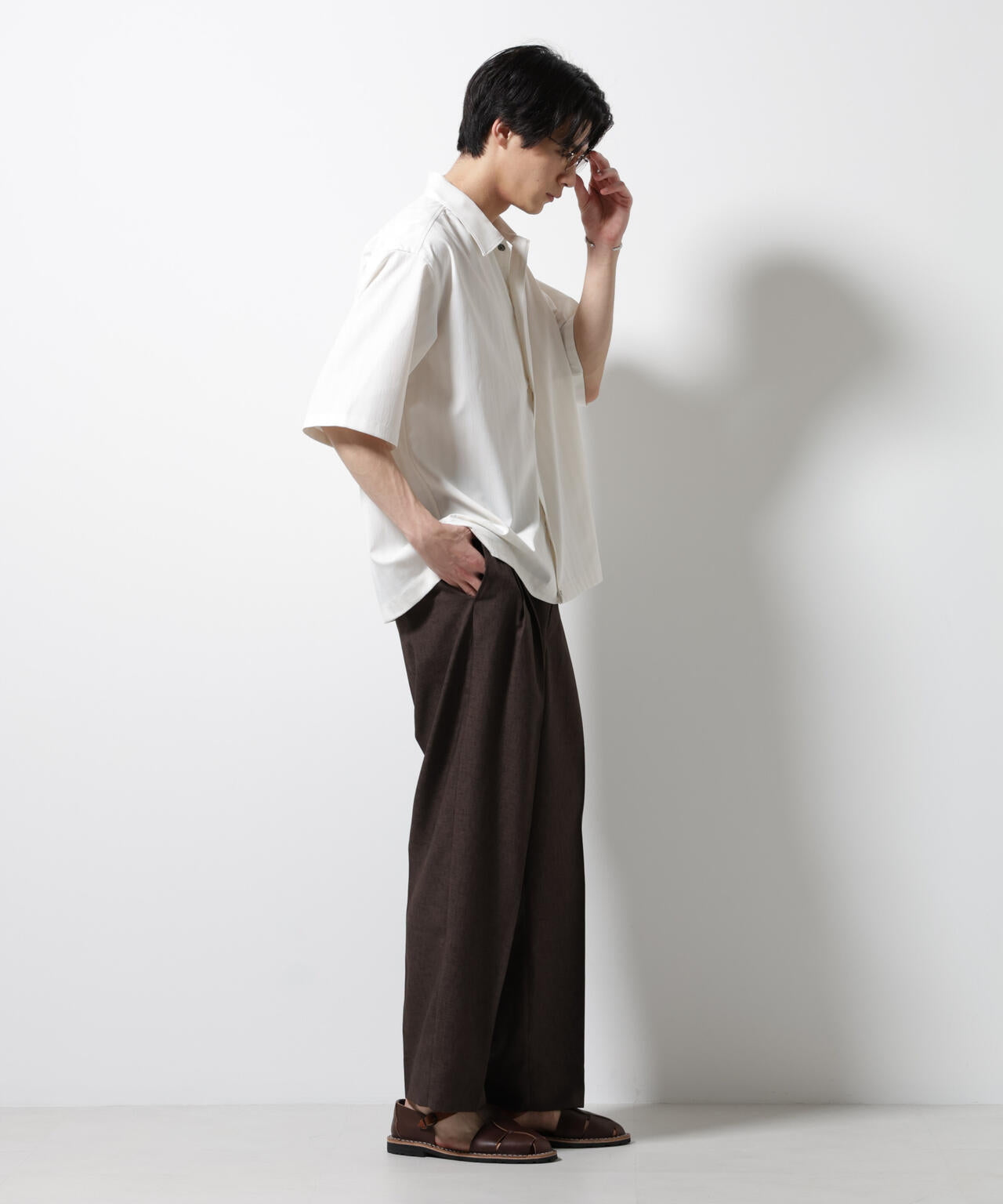 シャドーストライプハーフスリーブシャツ