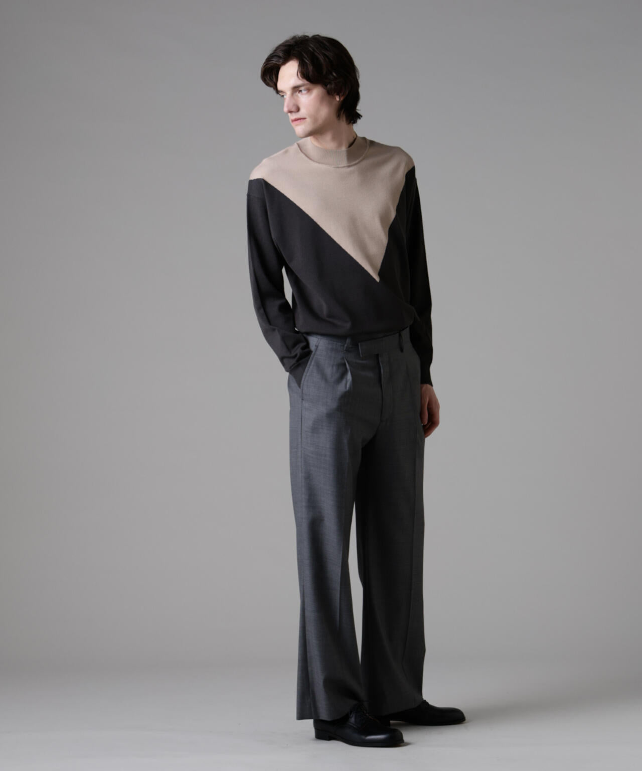 「ASSEMBLANC」シルクブレンドカラーブロックモックニット