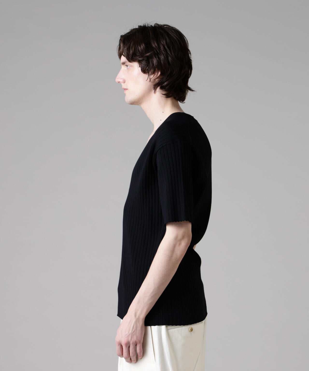 ナノユニバース（NANO universe）/「ASSEMBLANC」ウォッシャブルシルクワイドリブVネックニットTシャツ ASSEMBLANC」ウォッシャブルシルクワイドリブVネックニットTシャツ