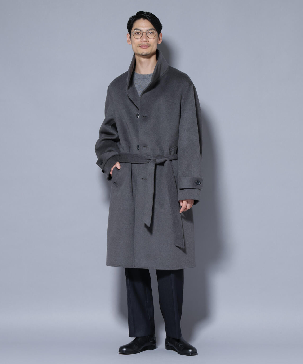 ウールリバースタンドベルテッドコート