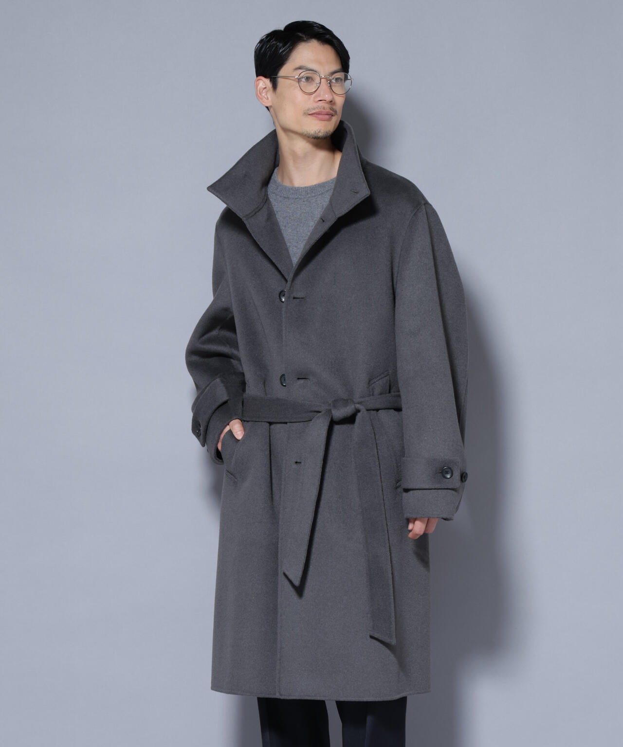 ウールリバースタンドベルテッドコート