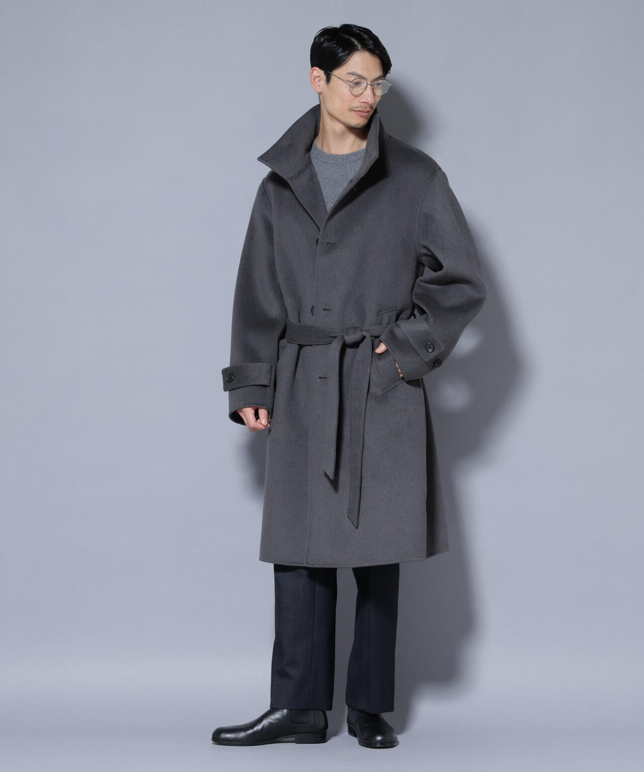 ウールリバースタンドベルテッドコート