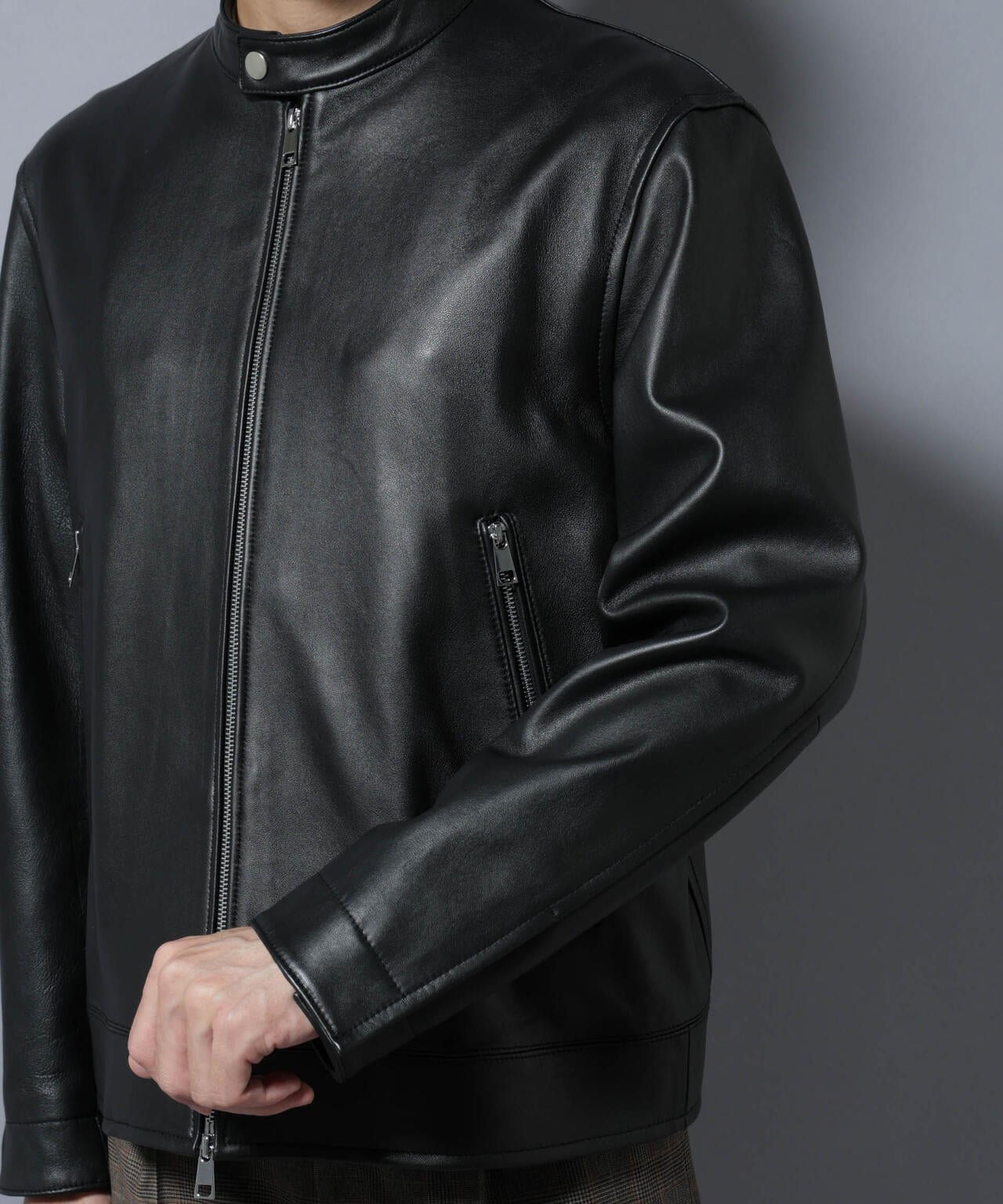 ラムナッパレザーバンドカラーライダースジャケット | NANO universe