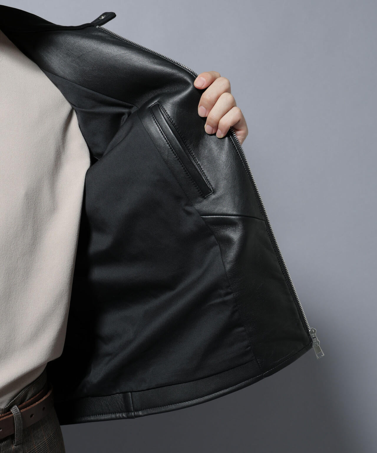 ラムナッパレザーバンドカラーライダースジャケット | NANO universe