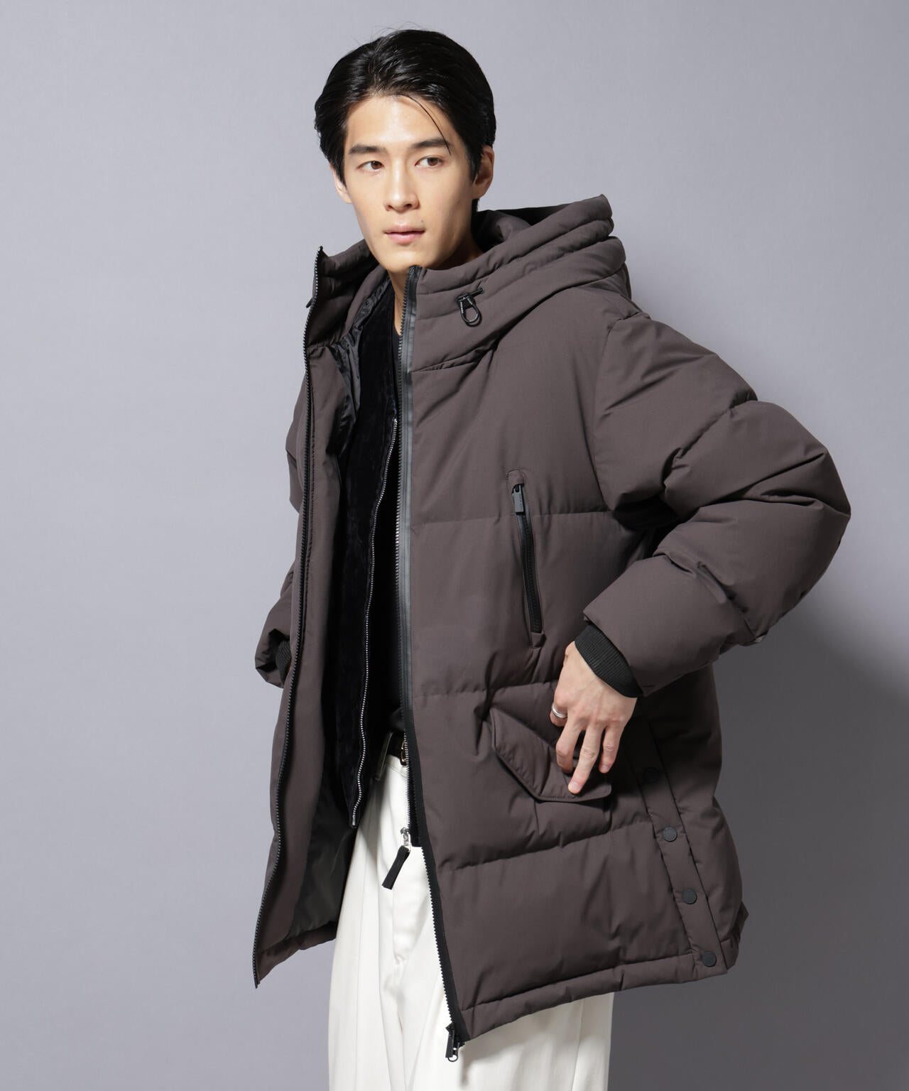 ナノ・ユニバース　モッズコート　西川ダウン 西川ダウン(R)」ロング フード ダウン