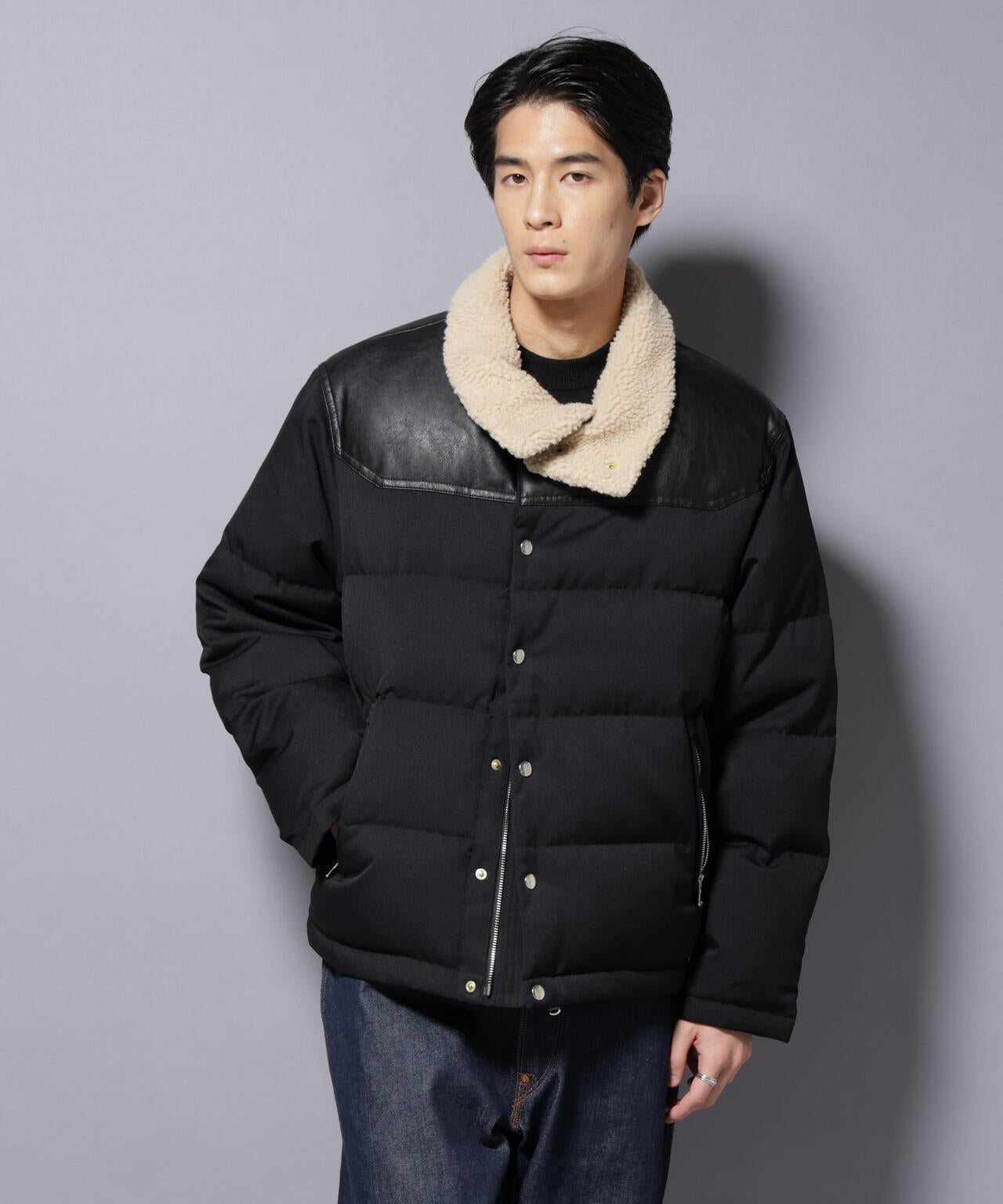 西川ダウン(R)」ボアカラーサージショートダウン | NANO universe