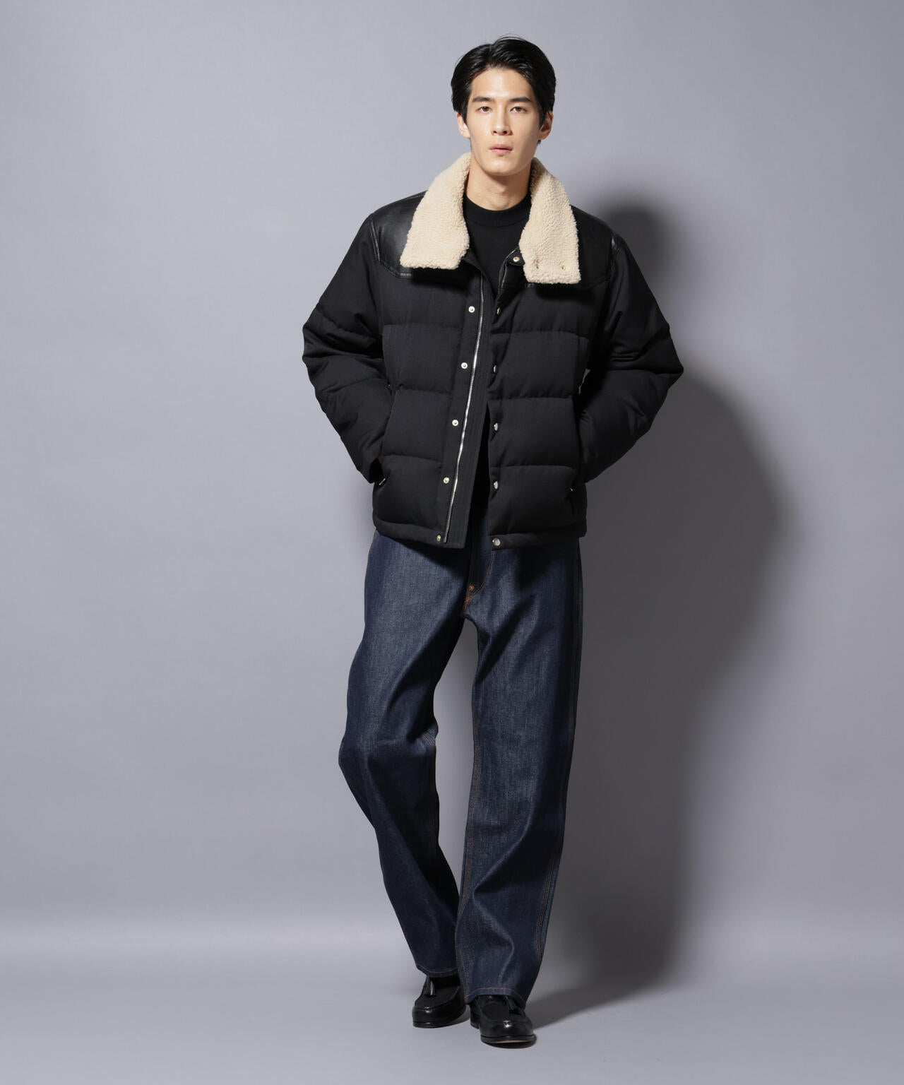 西川ダウン(R)」ボアカラーサージショートダウン | NANO universe