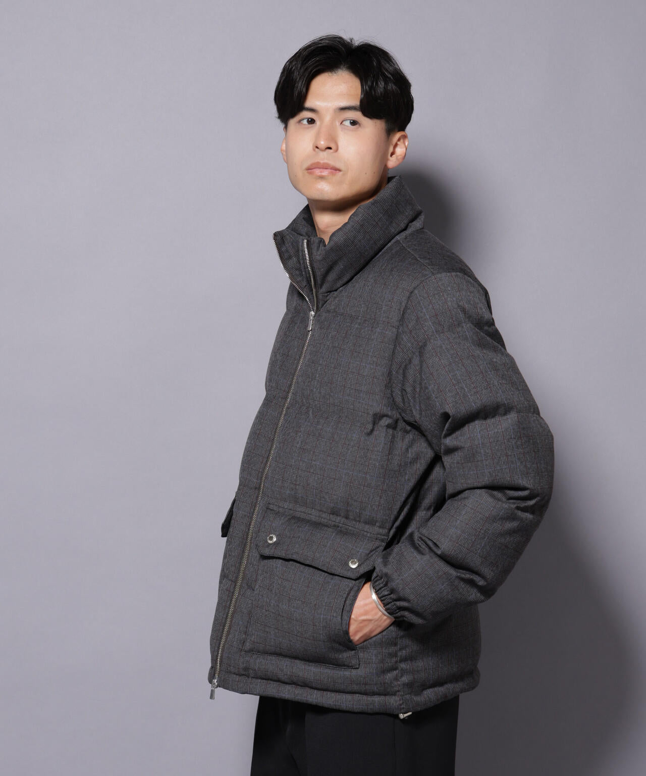 DELEGANTE エアリーサキソニー／グレンチェックTAIONダウンジャケット