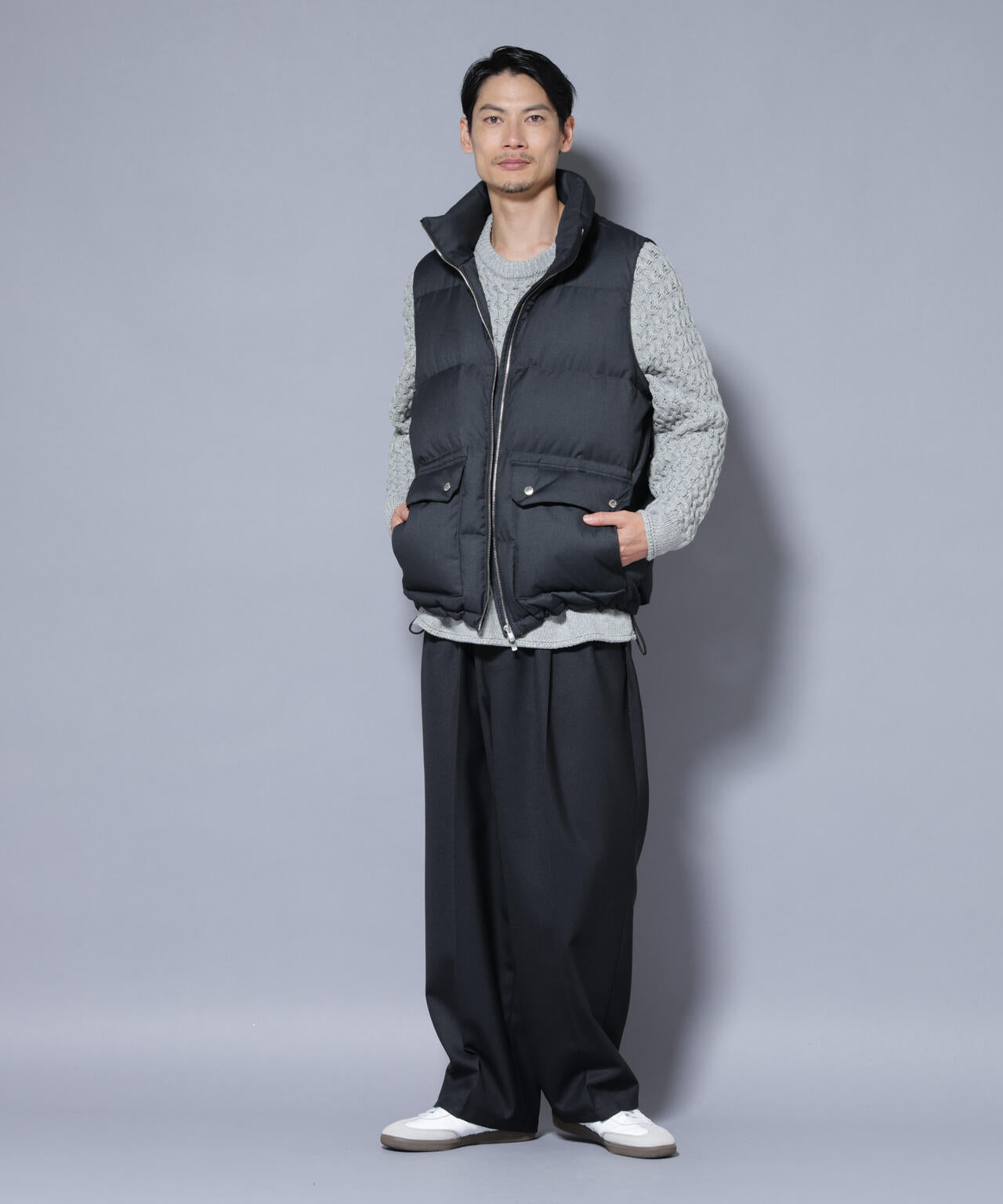 DELEGANTE エアリーサキソニー/グレンチェックTAIONダウンベスト