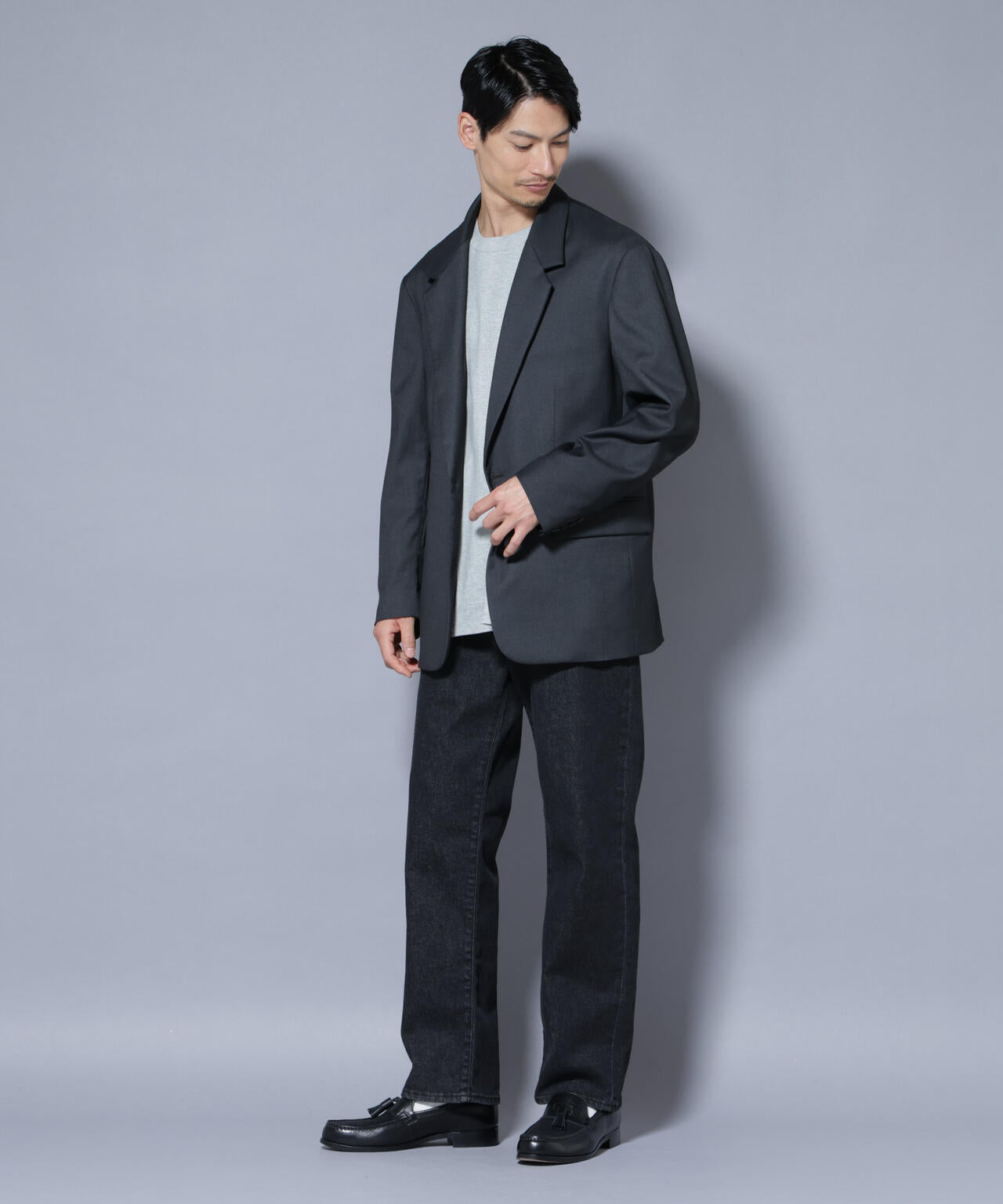 DELEGANTEエアリーサキソニー グリッターストライプテーラード