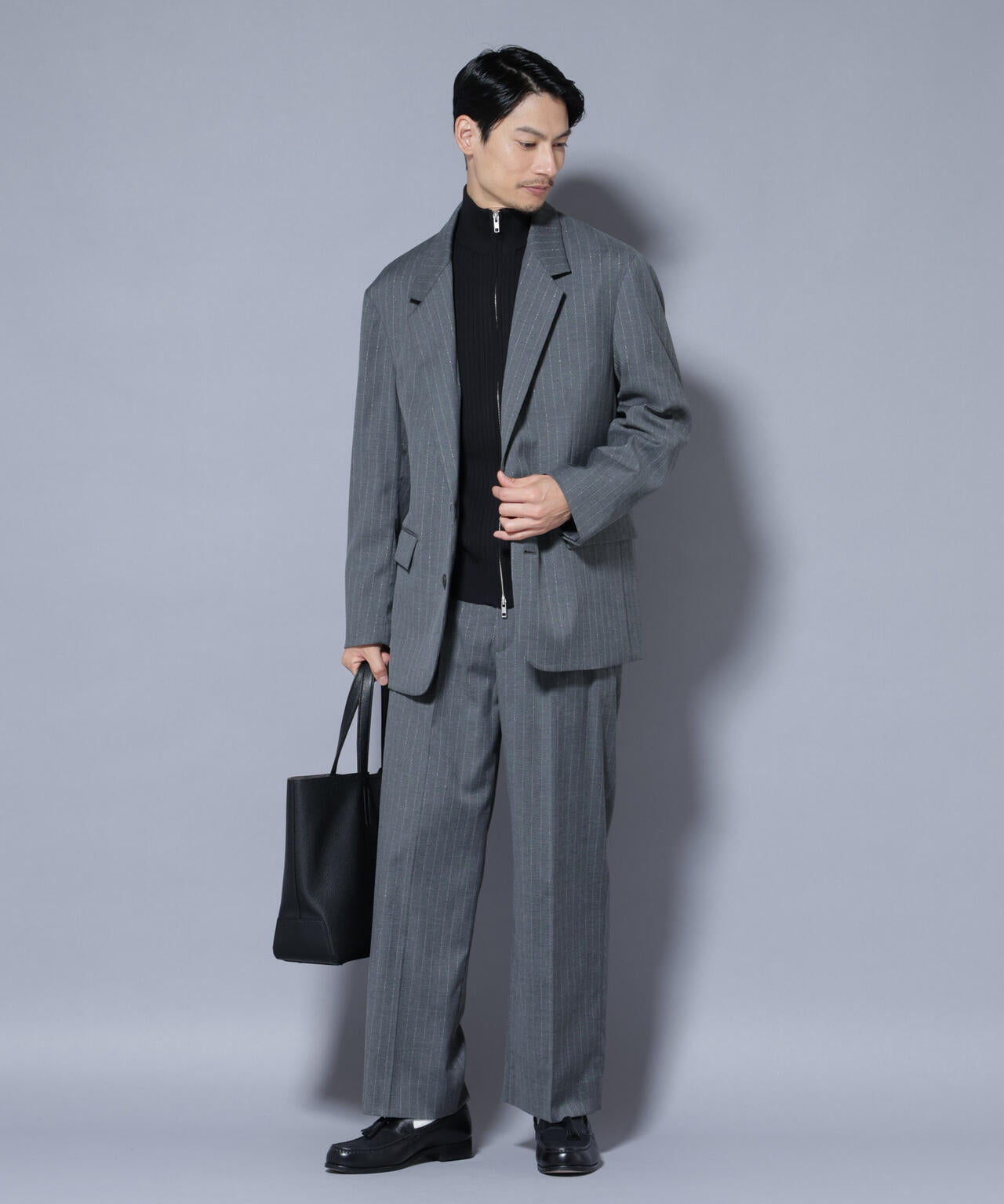 DELEGANTEエアリーサキソニー グリッターストライプテーラードジャケット(セットアップ可)