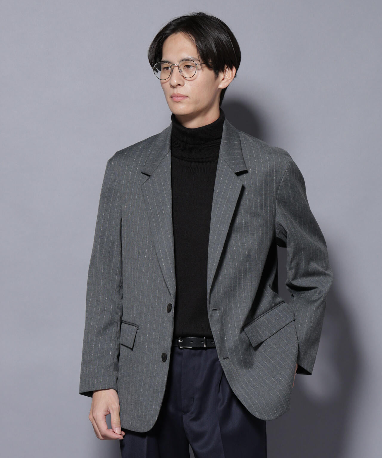 DELEGANTEエアリーサキソニー グリッターストライプテーラードジャケット(セットアップ可)