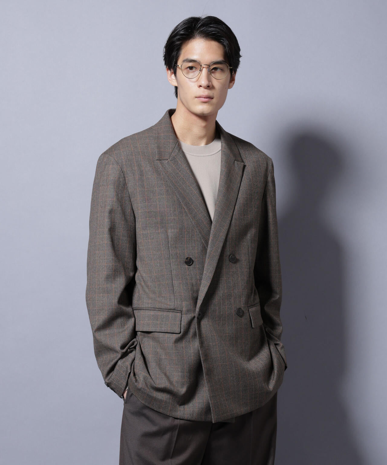 DELEGANTE グレンチェックW-Brethted ジャケット（セットアップ可）