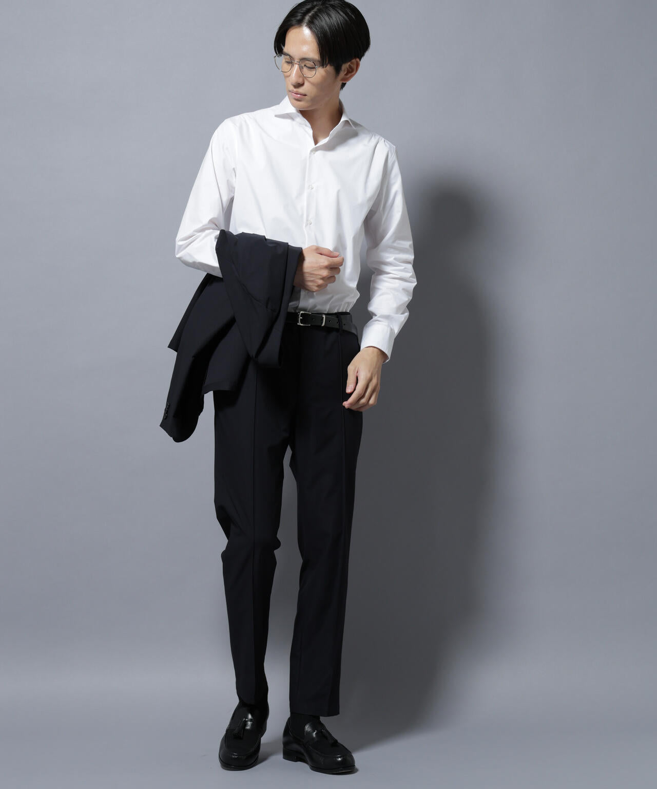 「N shirt」Anti Soaked(R)汗染み防止ホリゾンタルカラーシャツ長袖
