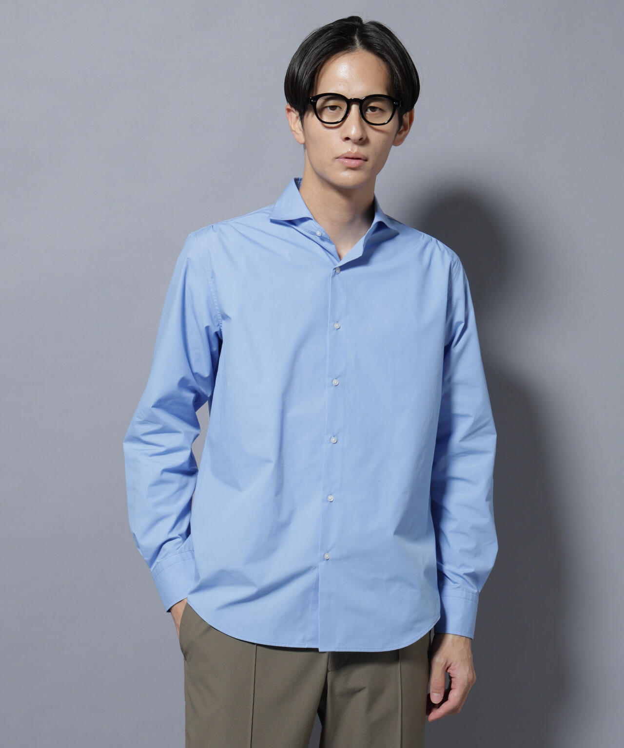 「N shirt」Anti Soaked(R)汗染み防止ホリゾンタルカラーシャツ長袖