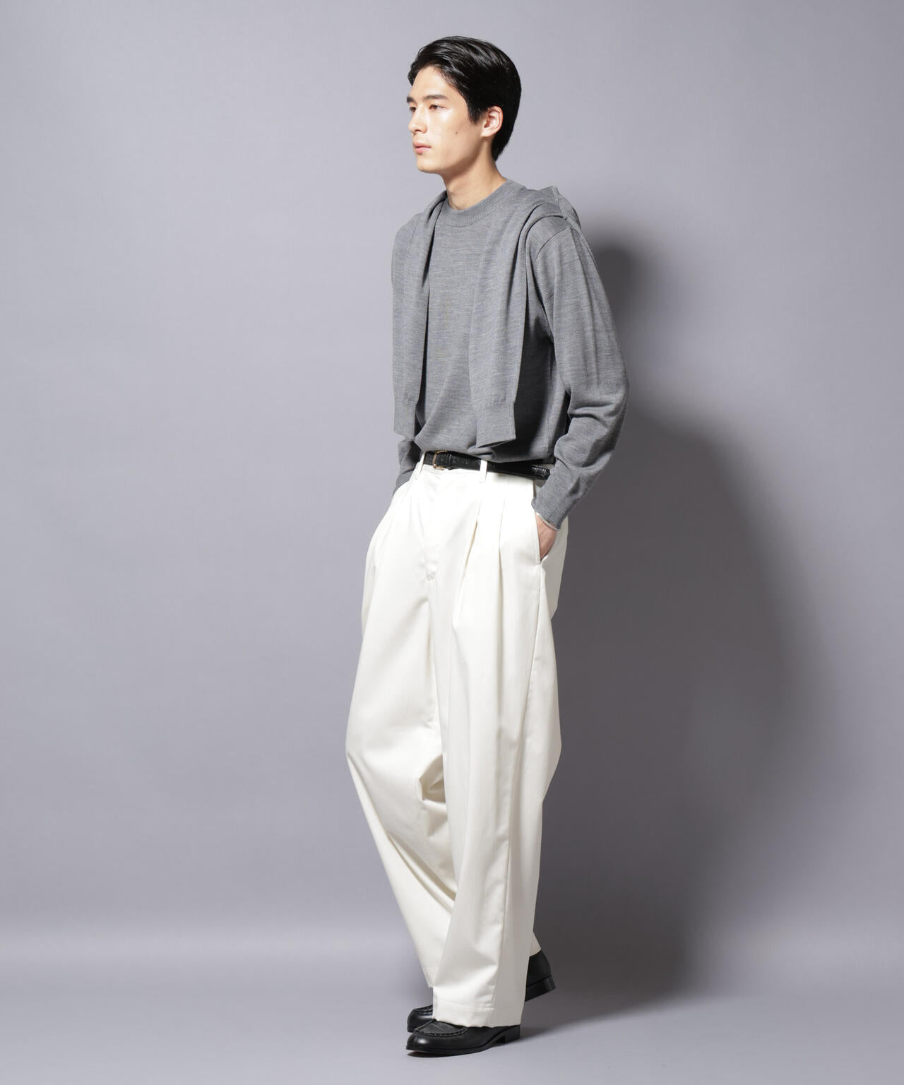 「毛玉レスニット」ファインゲージクルーネック